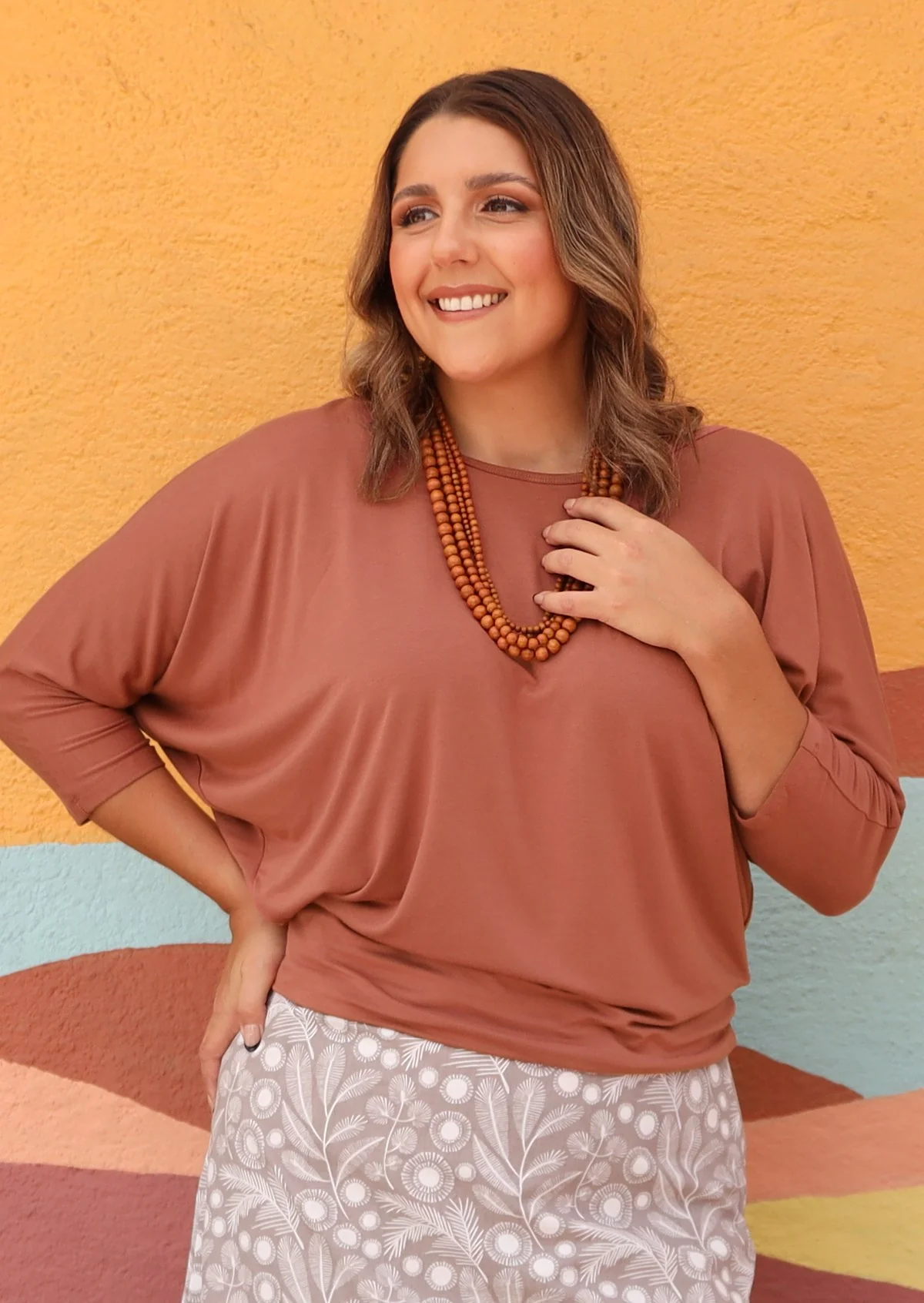 3/4 Sleeve Batwing Top Dusty Rose - Ysert