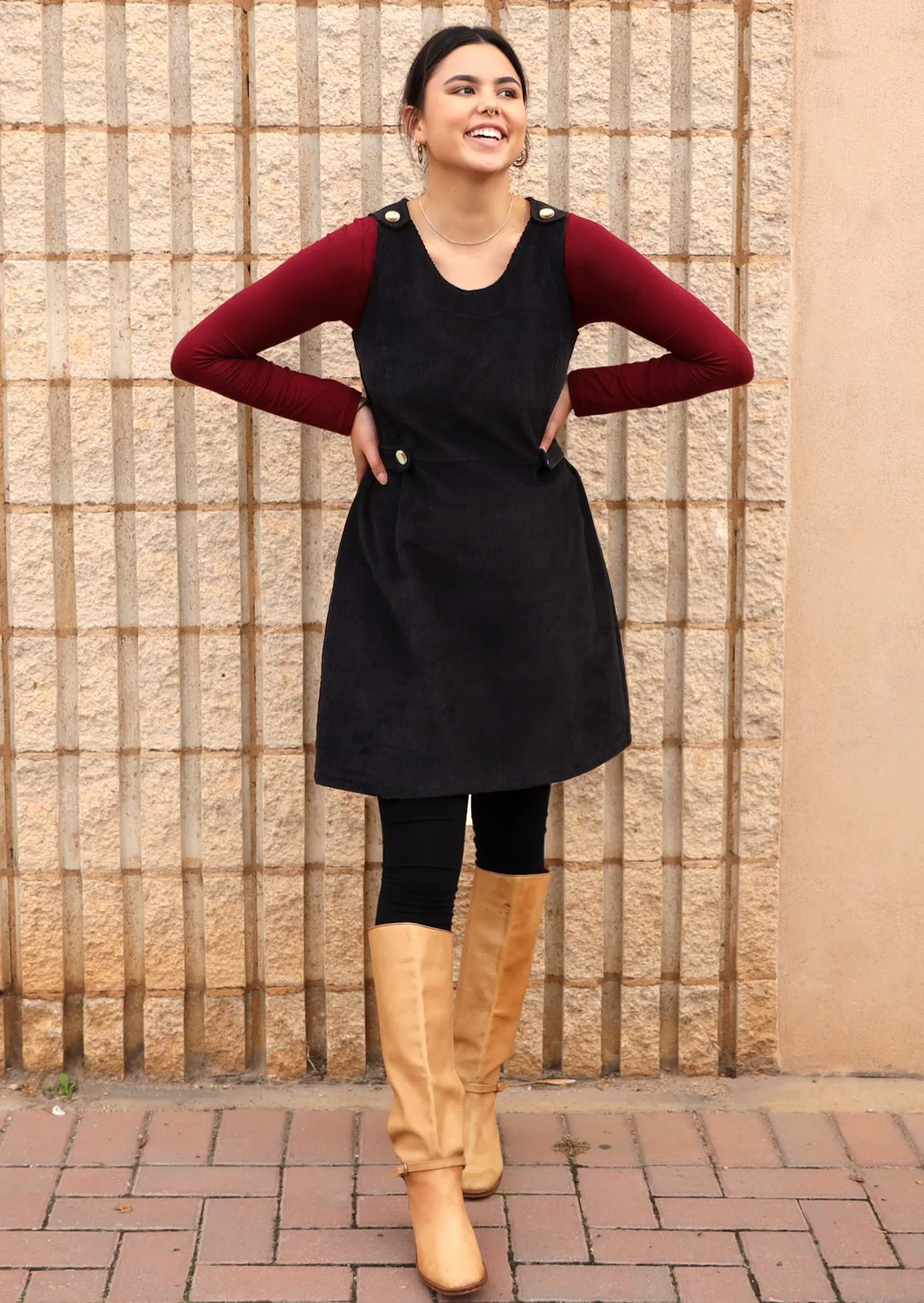 Cord Button Dress Black - Ysert