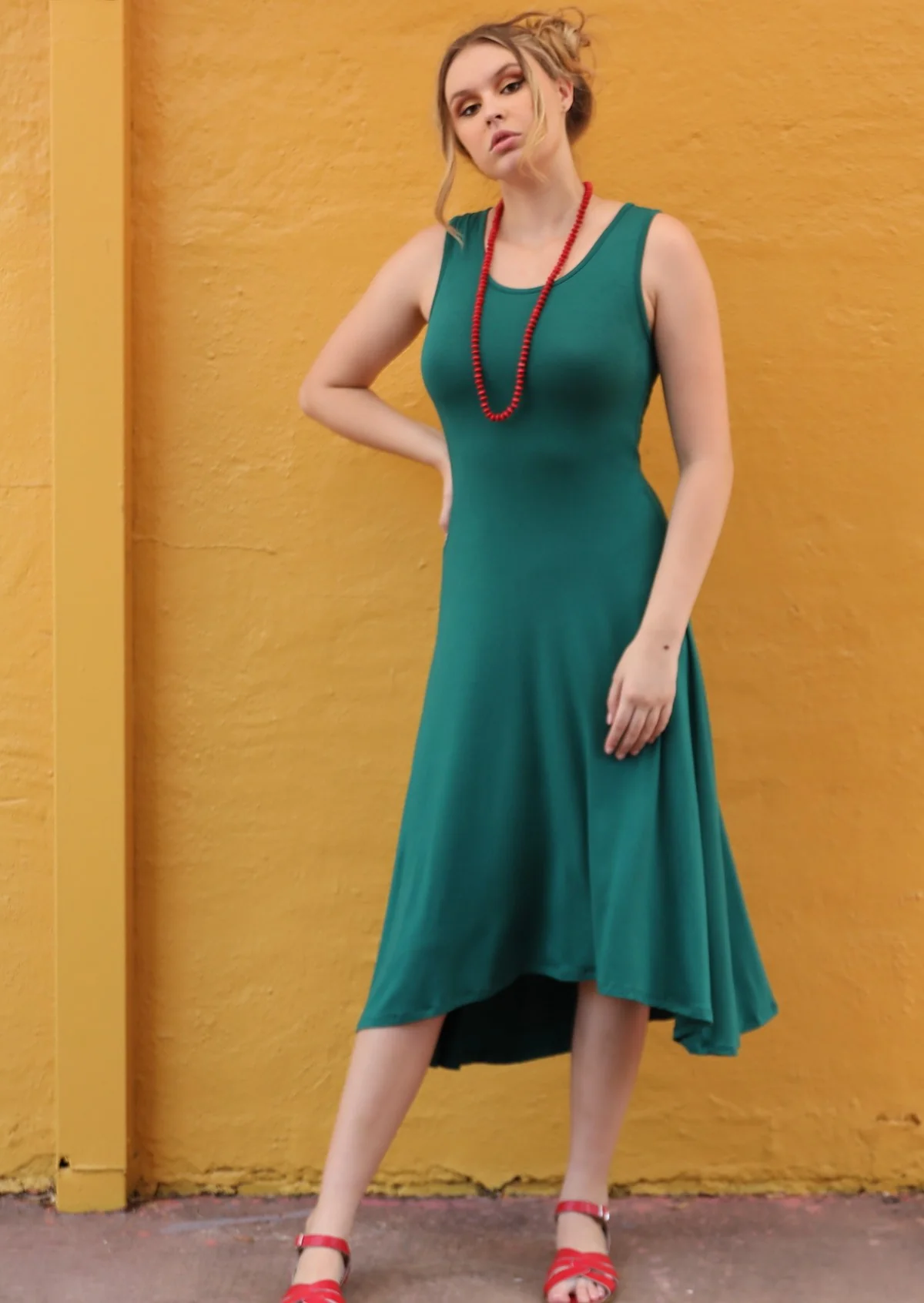 Concave Hem Dress Jade Green - Ysert