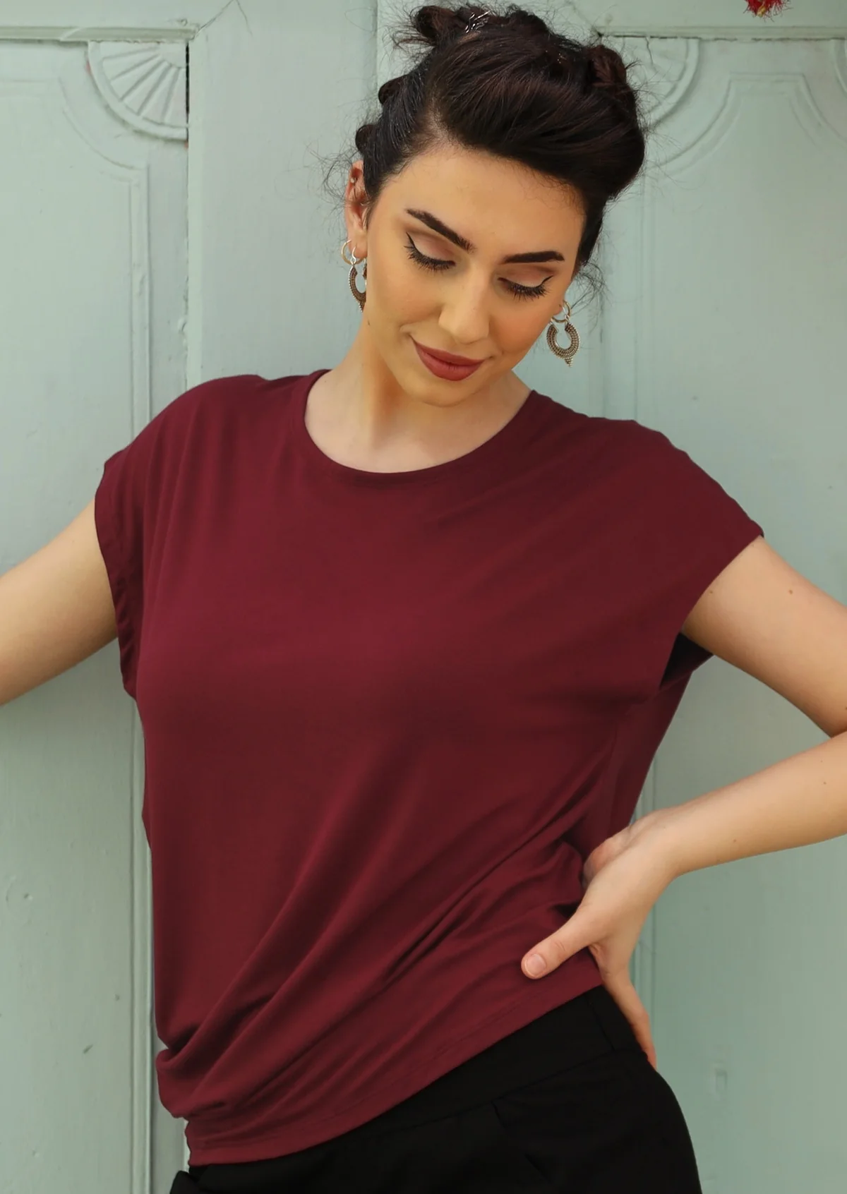 Asymmetrical Rayon Top Maroon - Ysert