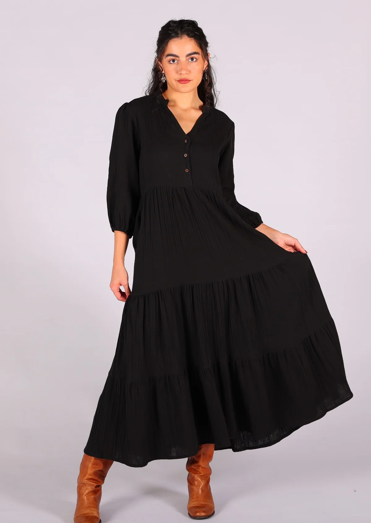 Black Tiered Maxi Dress - Ysert