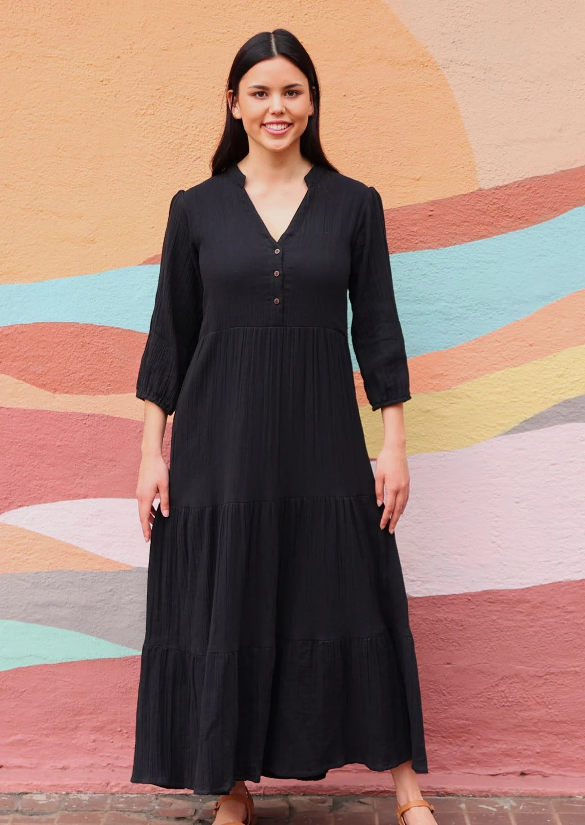 Black Tiered Maxi Dress - Ysert