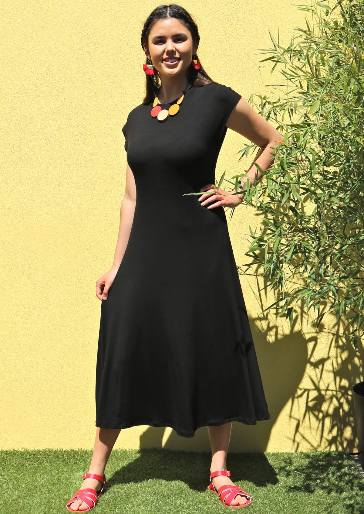 A-line Stretch Rayon Dress Black - Ysert