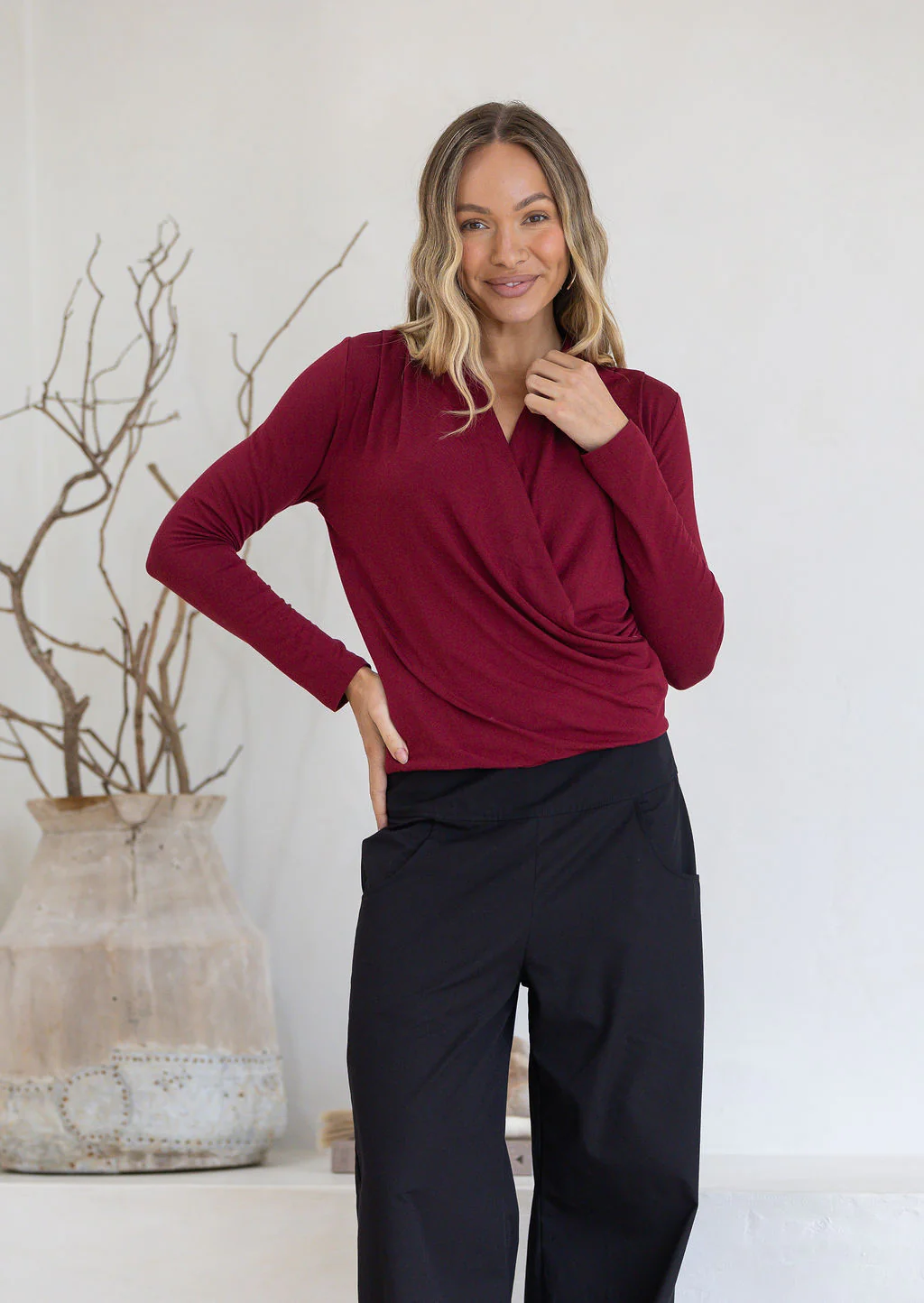False Wrap Top Maroon - Ysert