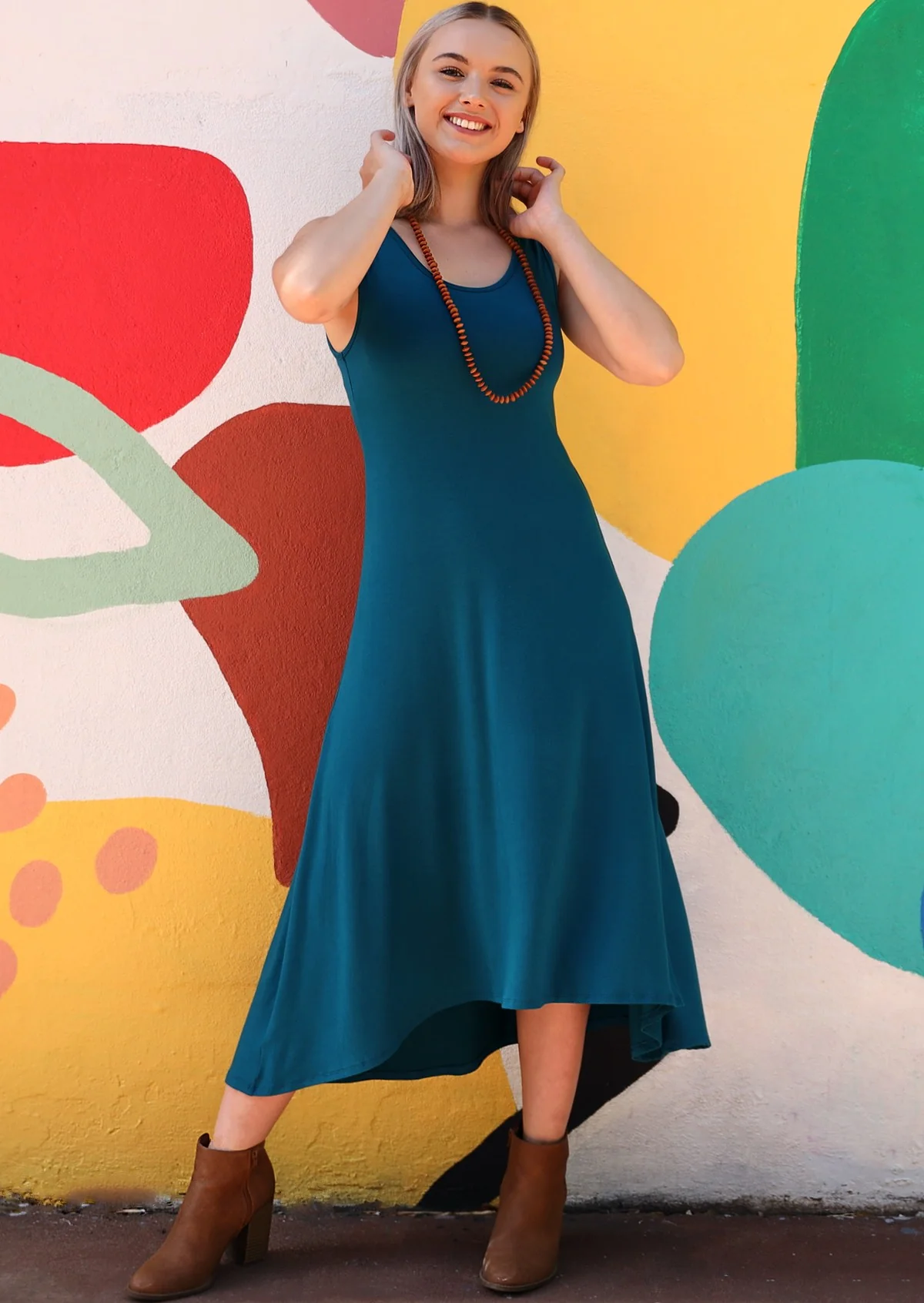 Concave Hem Dress Teal - Ysert