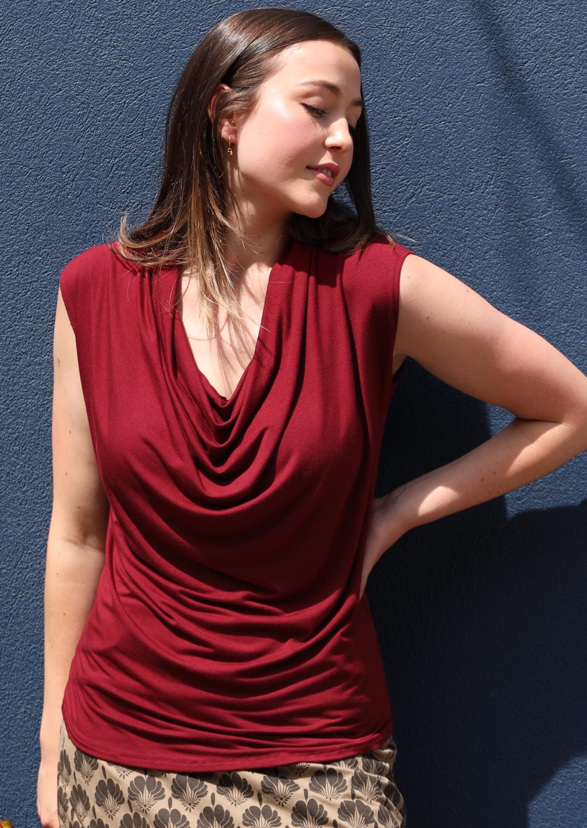Cowl Neck Top Maroon - Ysert