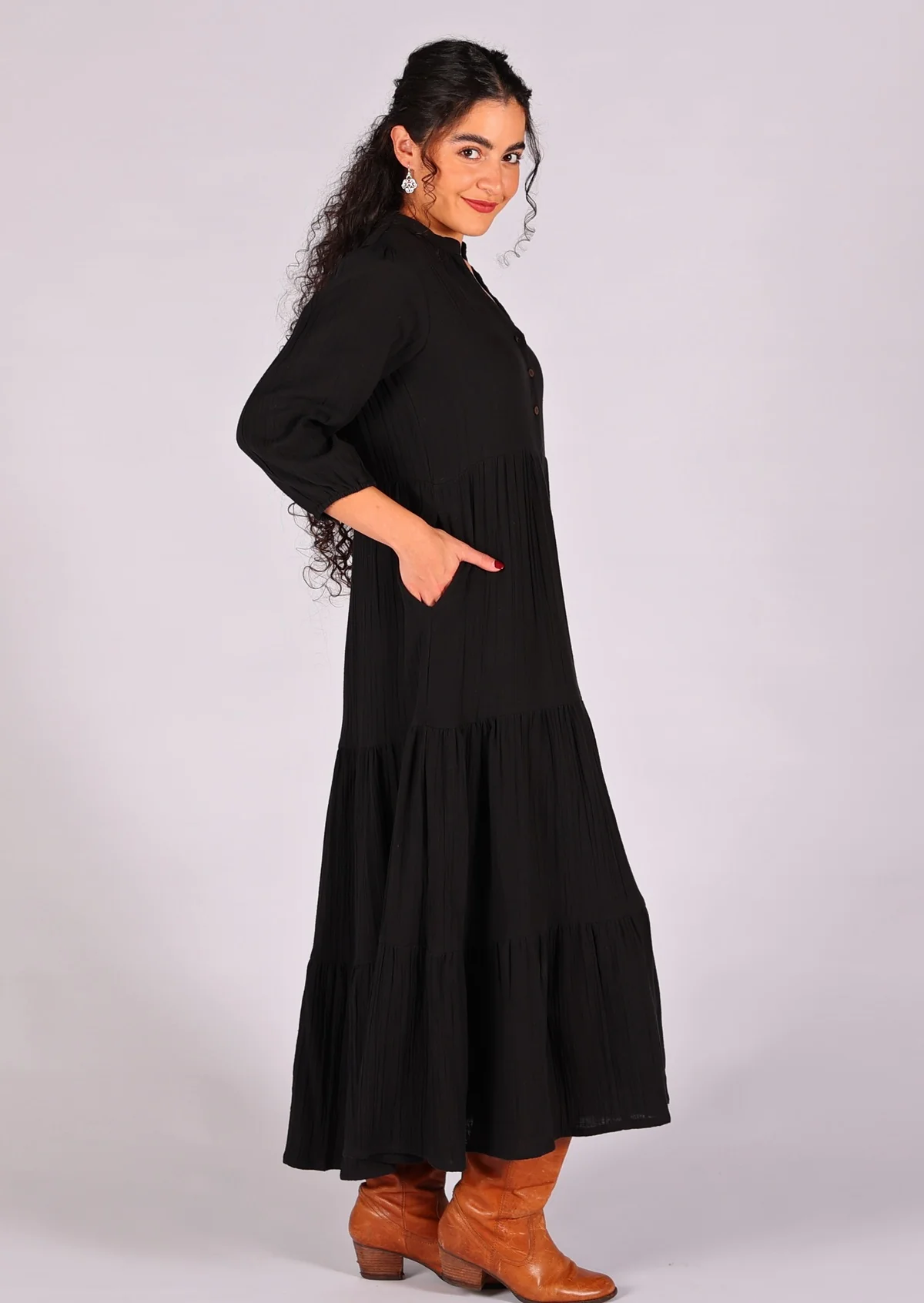 Black Tiered Maxi Dress - Ysert