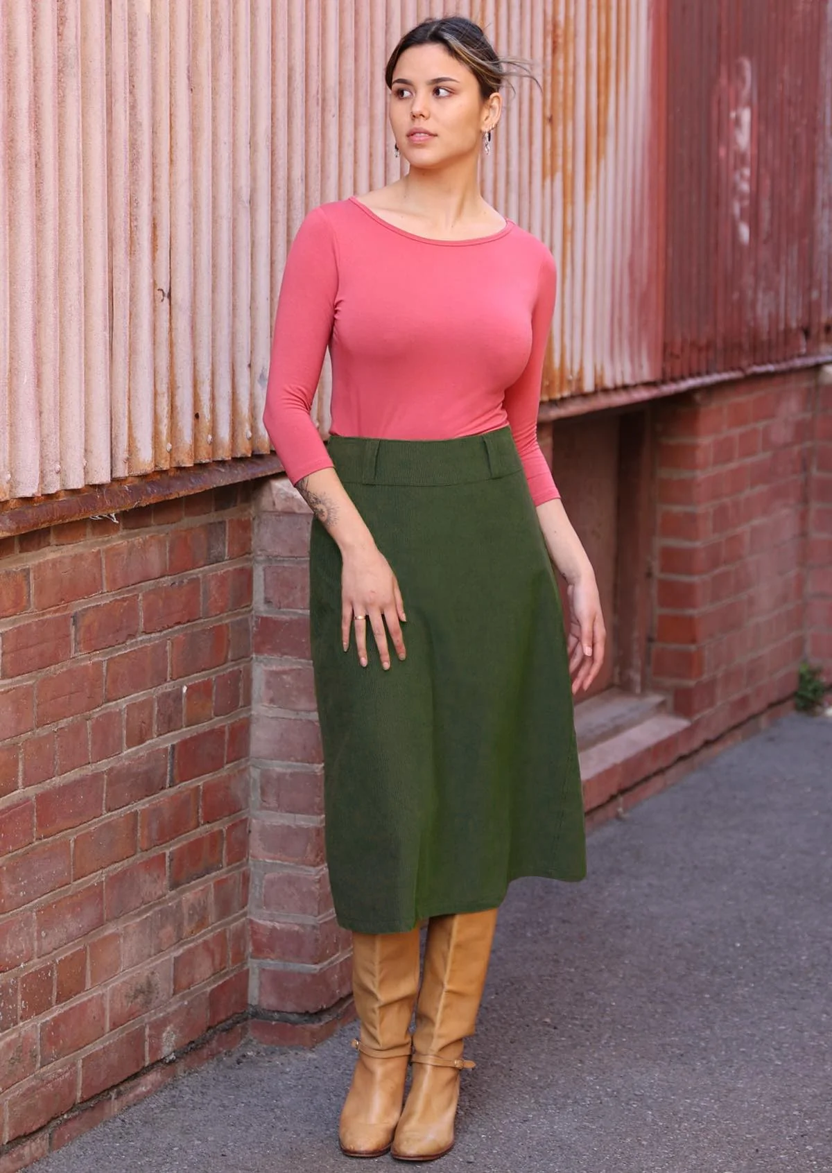 Belt Loop Corduroy Skirt Douglas Fir - Ysert