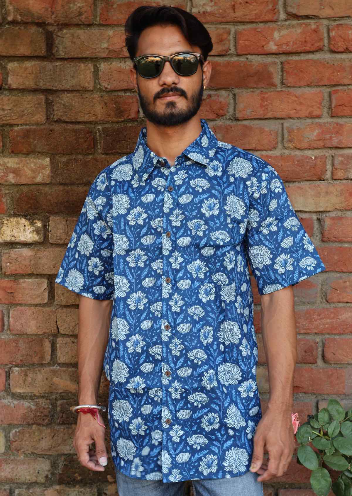 Men's Cotton Shirt Blue Meadow - Ysert