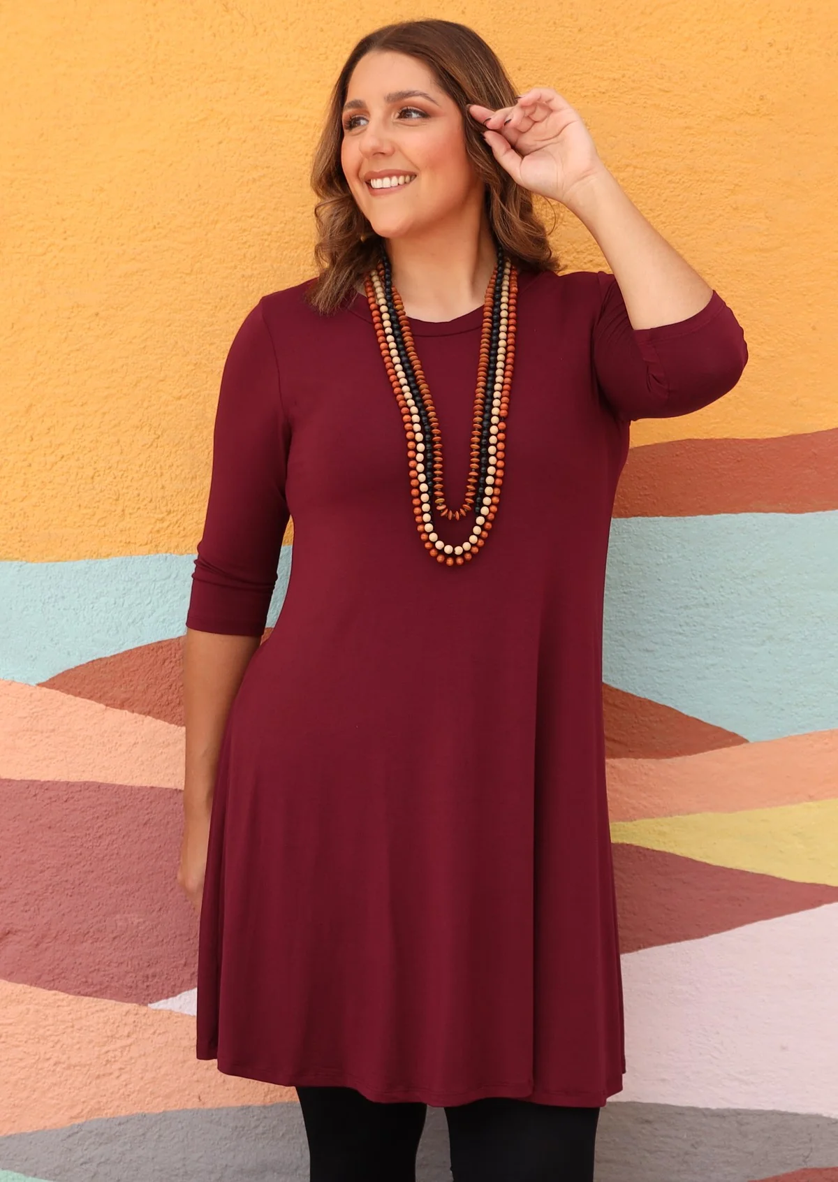 Half Sleeve Jersey Dress Maroon - Ysert