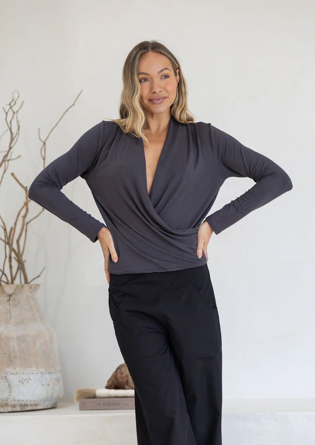 False Wrap Top Dark Grey - Ysert