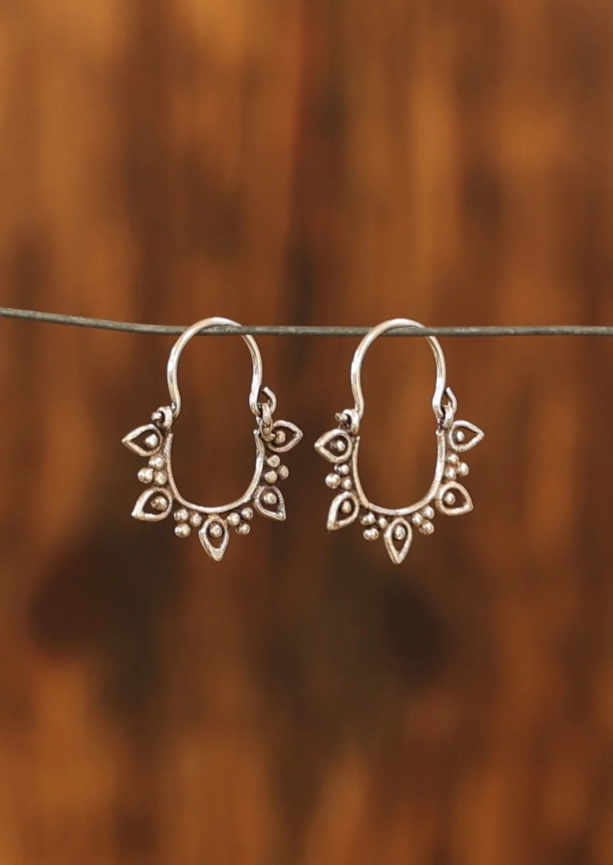 Tribal Teardrop Silver Hoop Earrings - Ysert