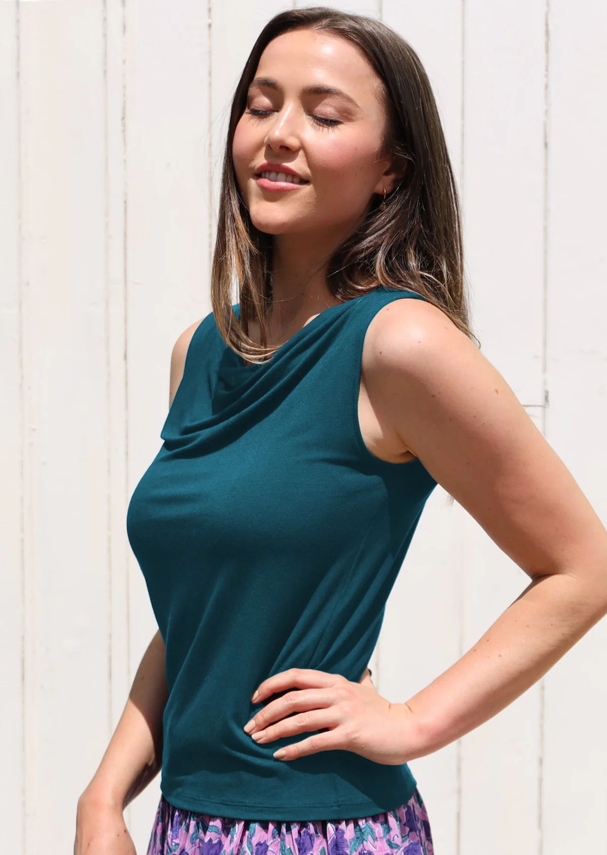 Cowl Neck Singlet Top Teal - Ysert