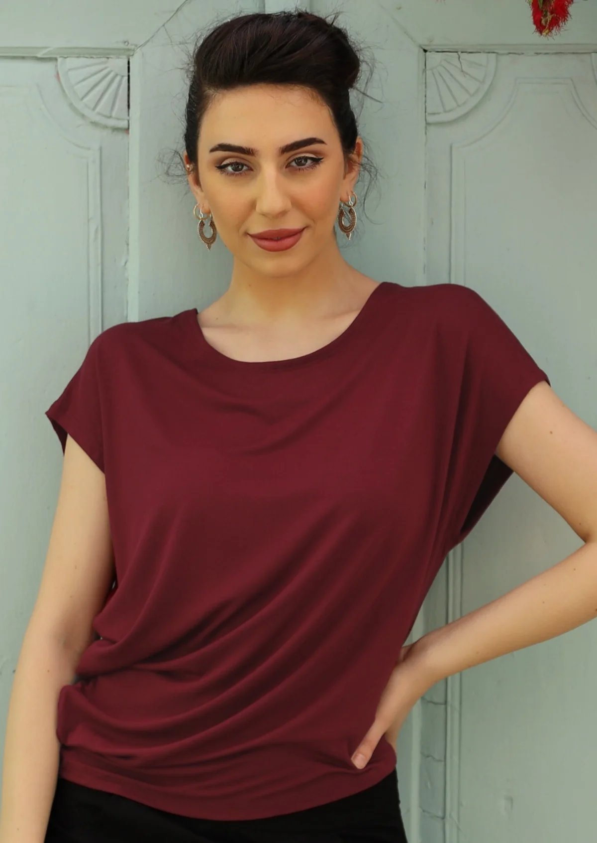 Asymmetrical Rayon Top Maroon - Ysert