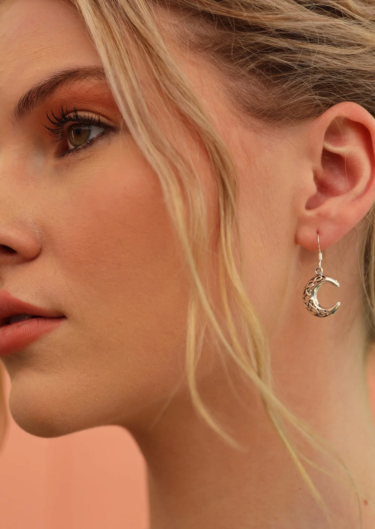 Ethereal Crescent Silver Dangly Earrings - Ysert