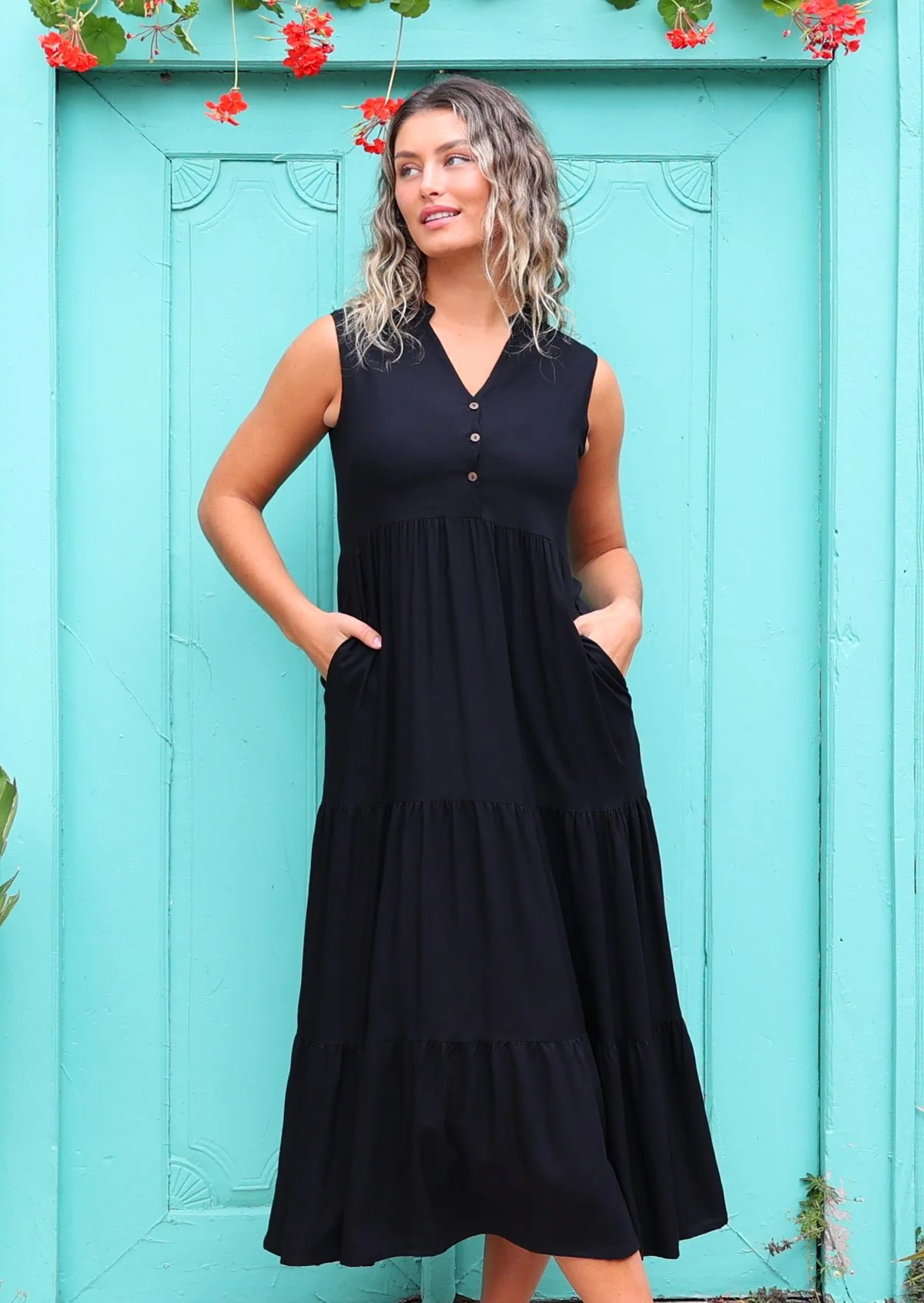 Boho Tiered Maxi Dress Black - Ysert