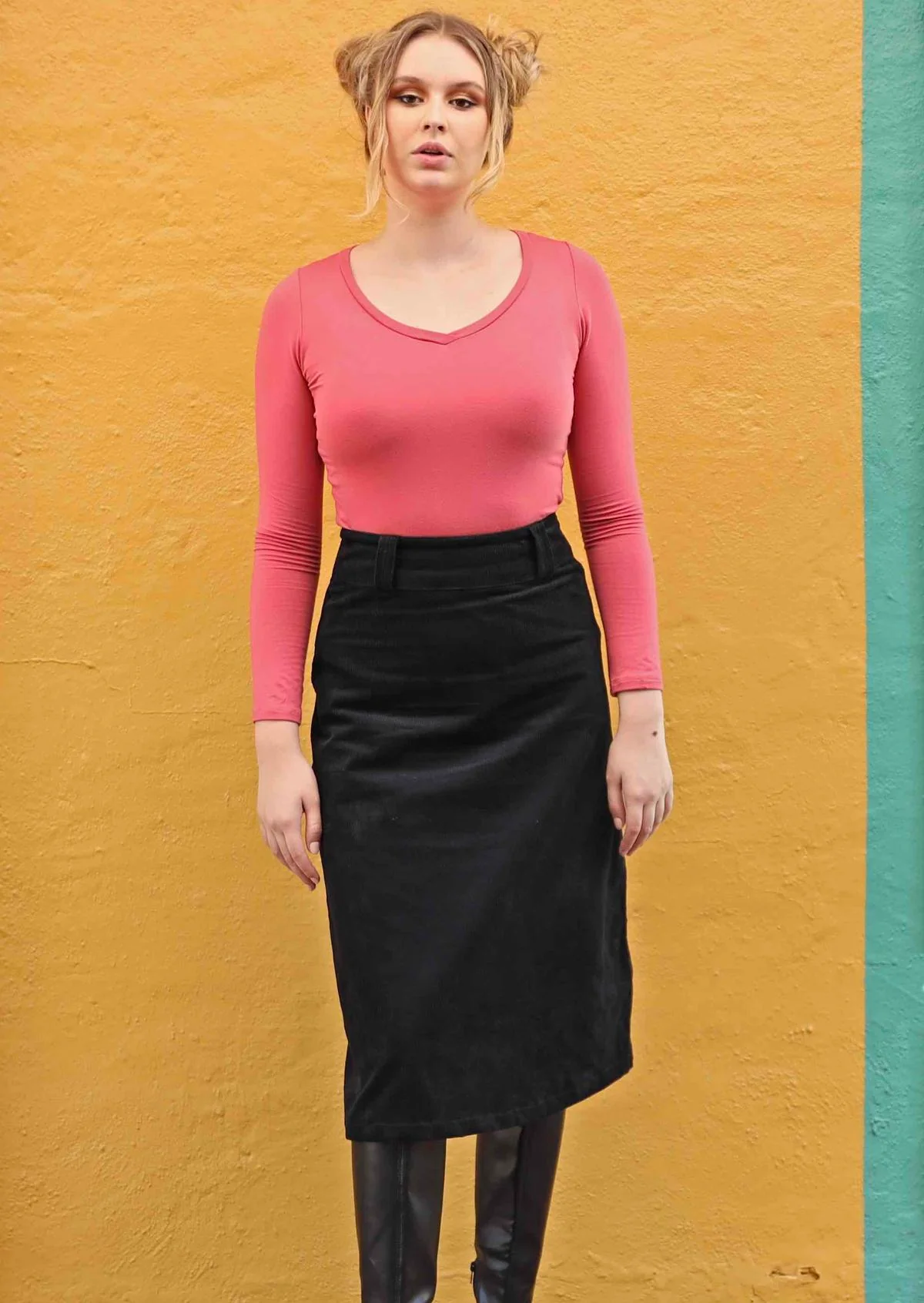 Belt Loop Corduroy Skirt Black - Ysert