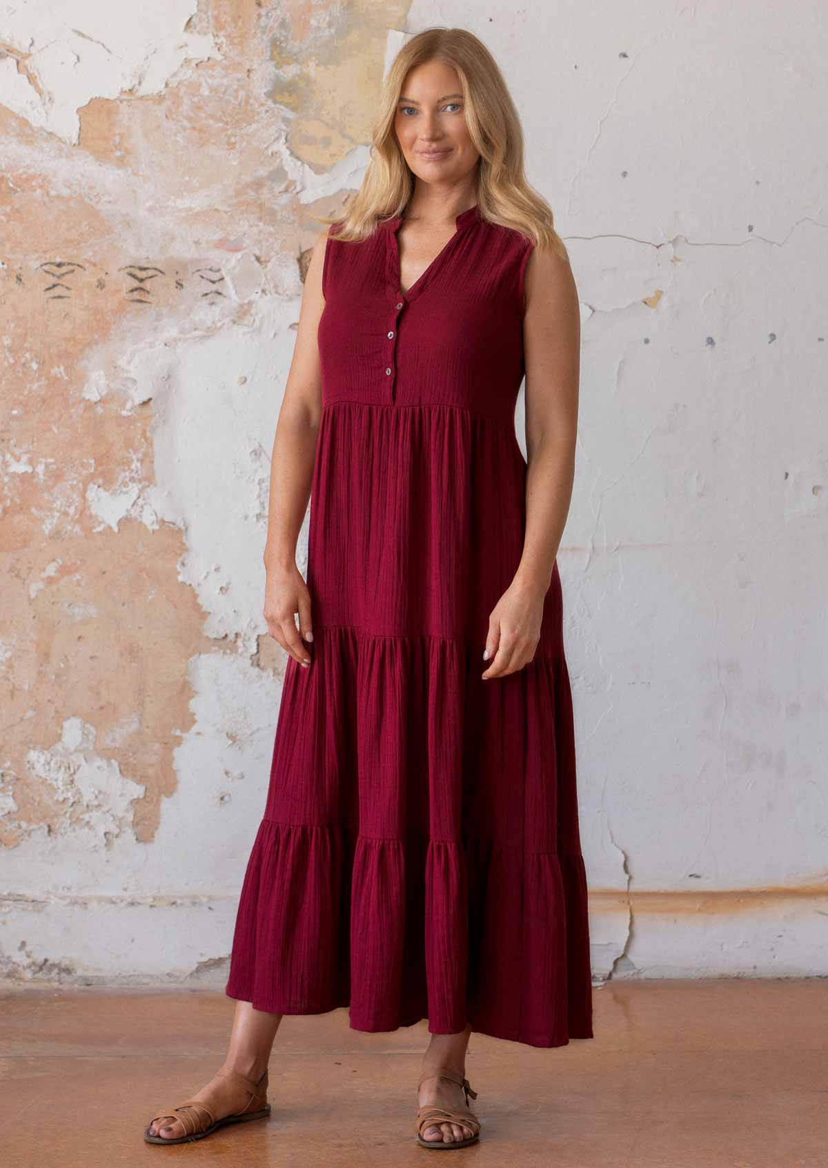 Boho Tiered Maxi Dress Tibetan Red - Ysert
