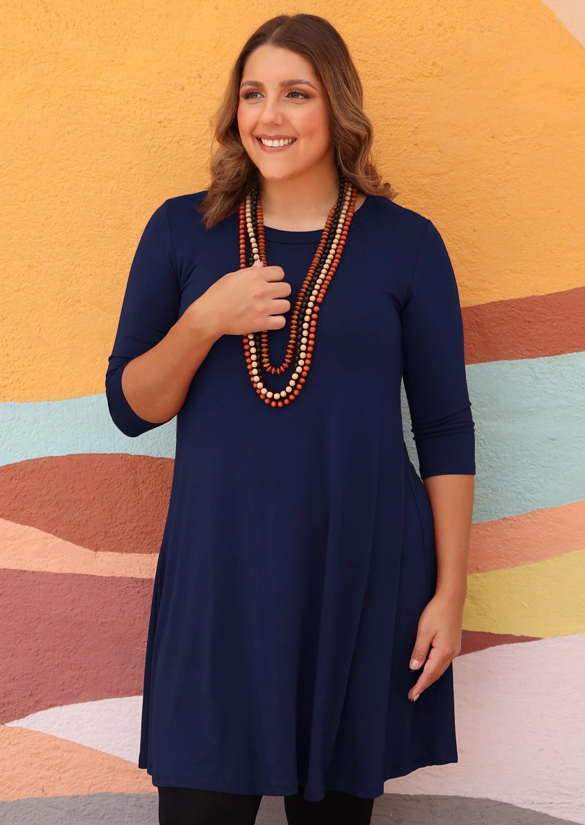 Half Sleeve Jersey Dress Navy Blue - Ysert
