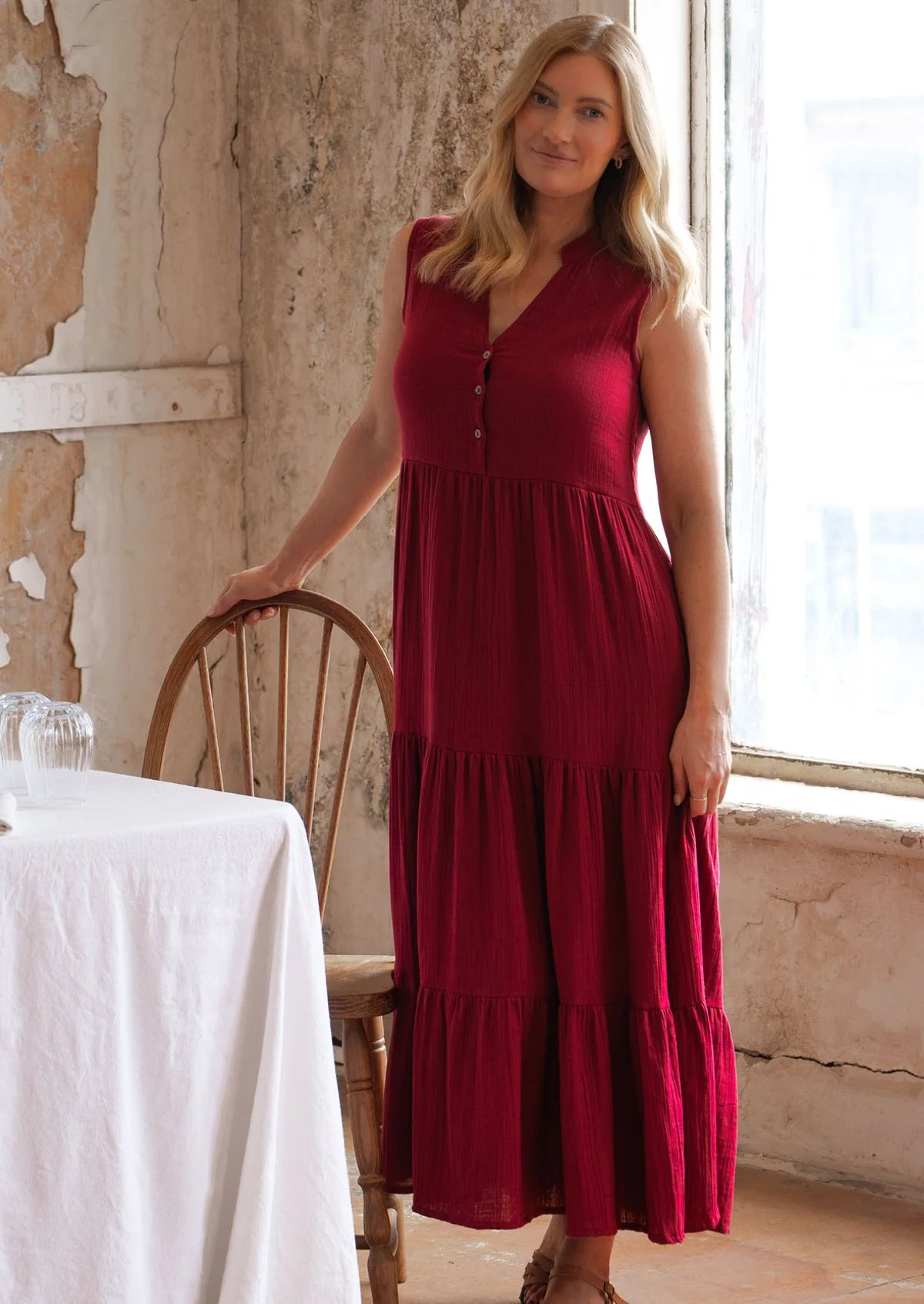 Boho Tiered Maxi Dress Tibetan Red - Ysert