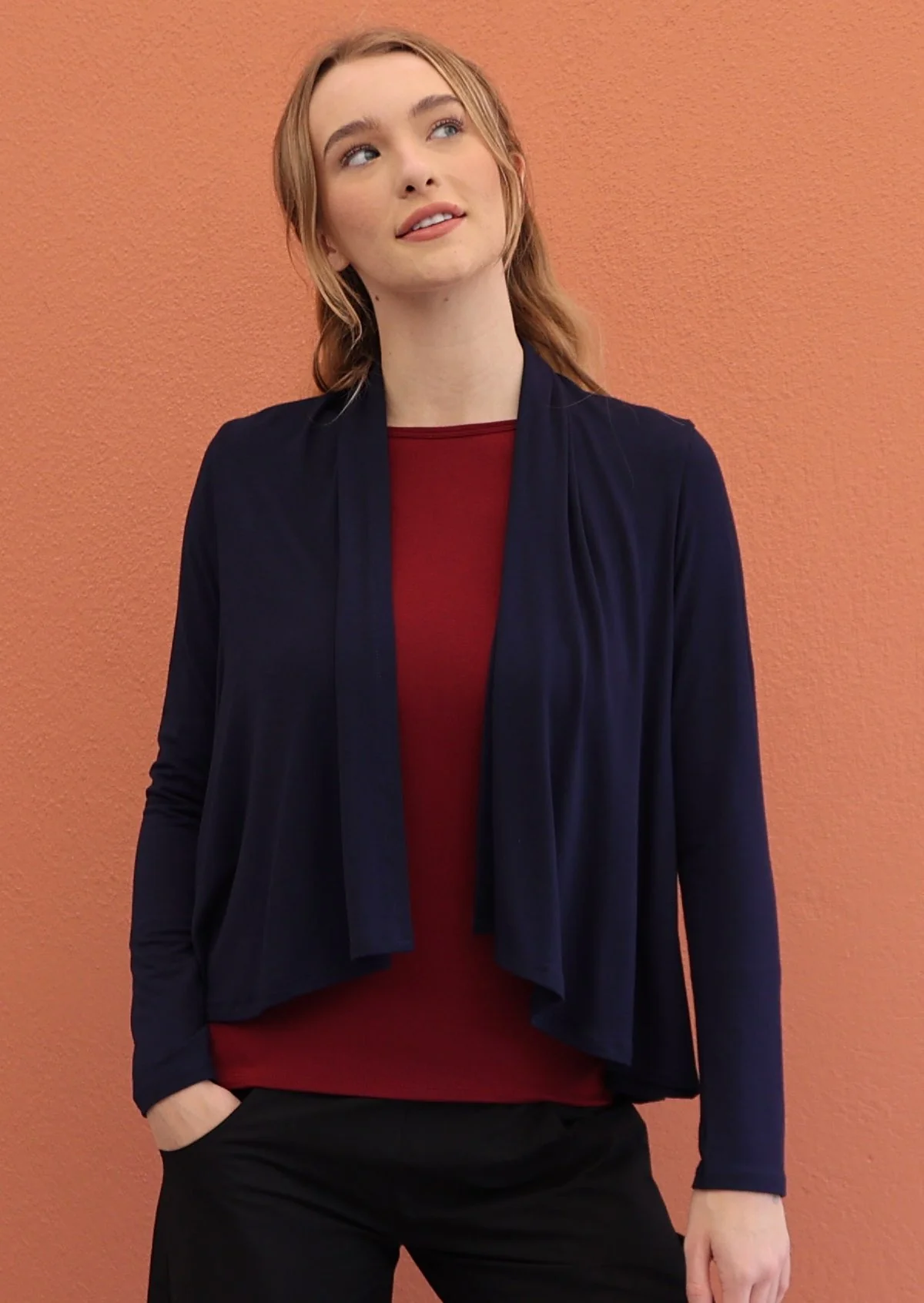 Cropped Waterfall Cardi Dark Navy Blue - Ysert