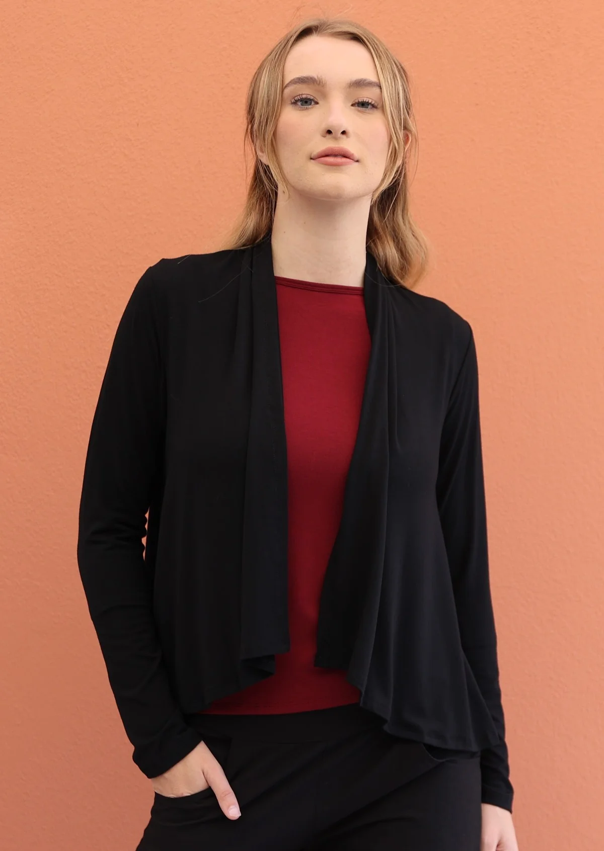 Cropped Waterfall Cardi Black - Ysert