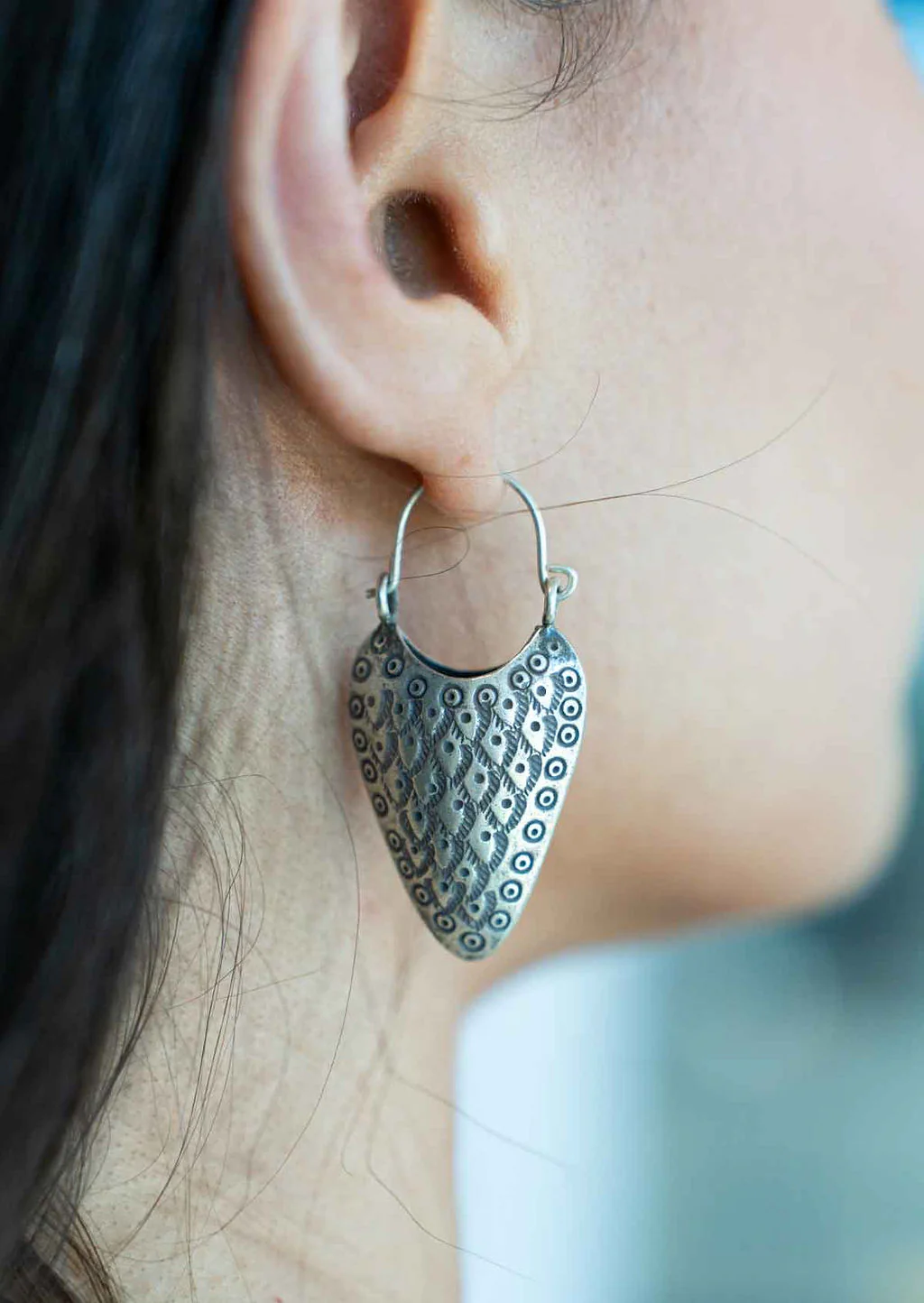 Hill Tribe Silver Large Heart Earrings - Ysert