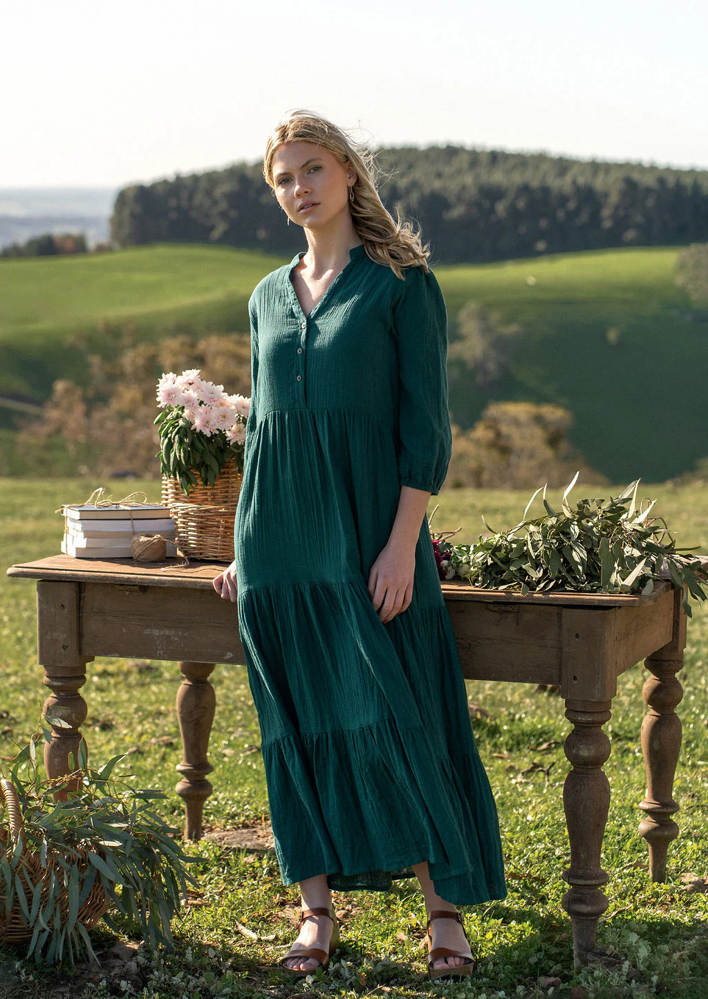 Deep Teal Tiered Maxi Dress - Ysert
