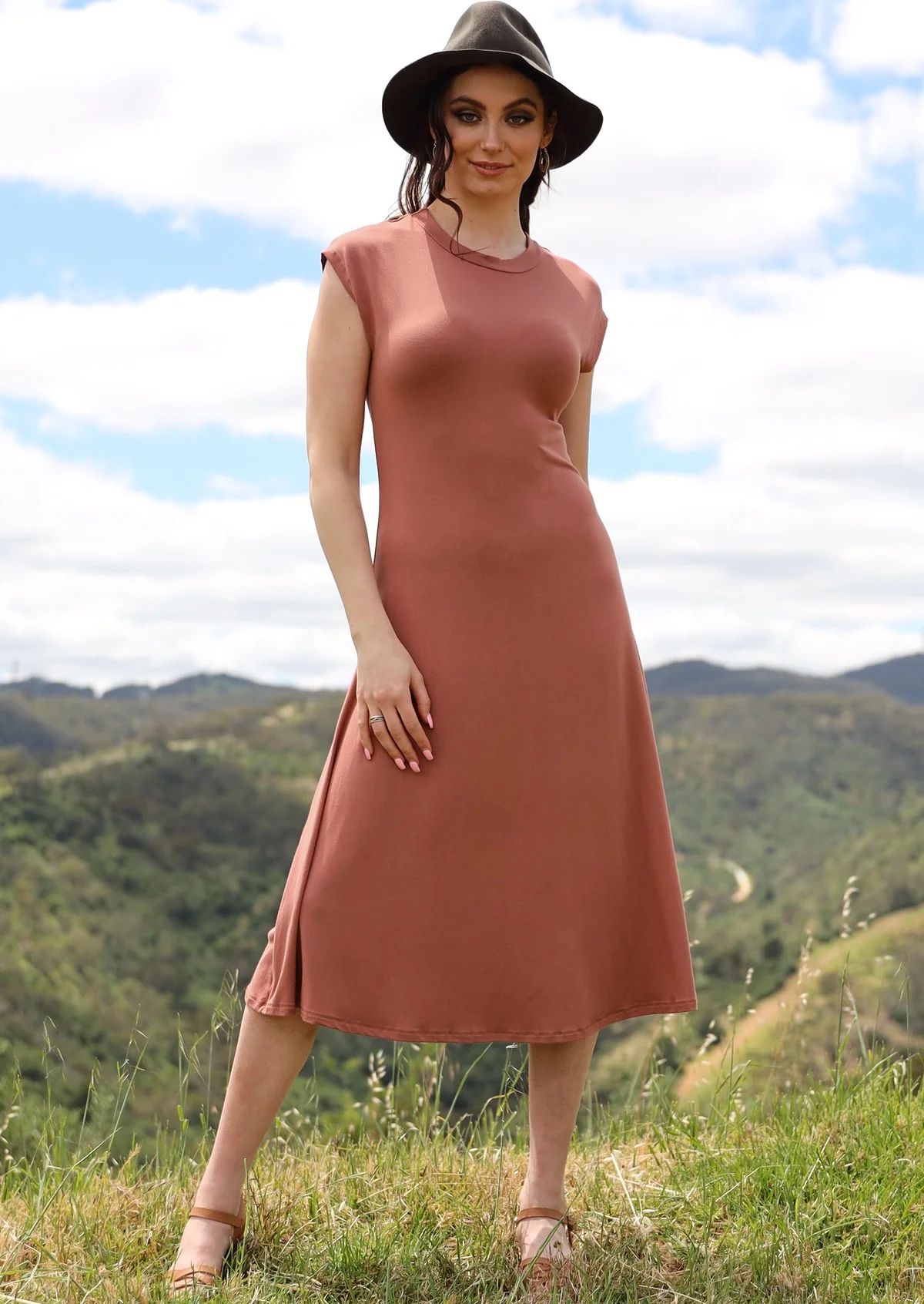 A-line Stretch Rayon Dress Dusty Rose - Ysert