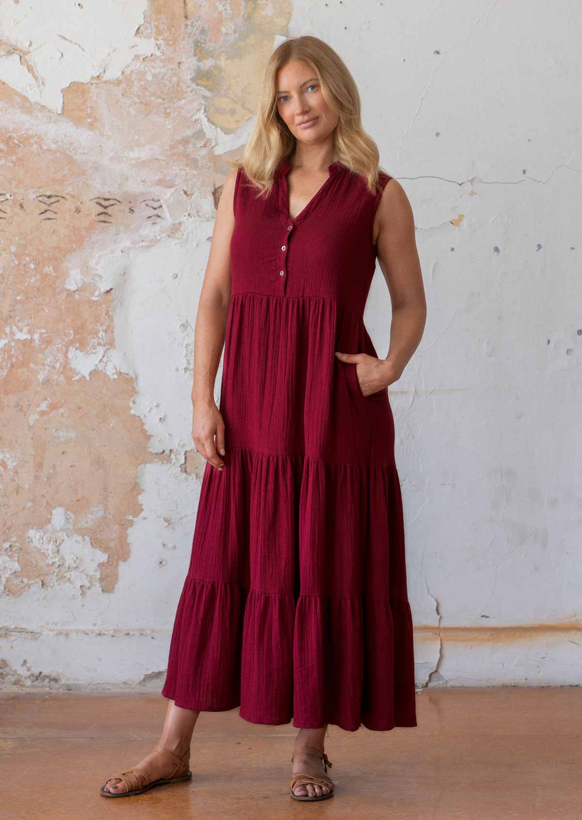 Boho Tiered Maxi Dress Tibetan Red - Ysert