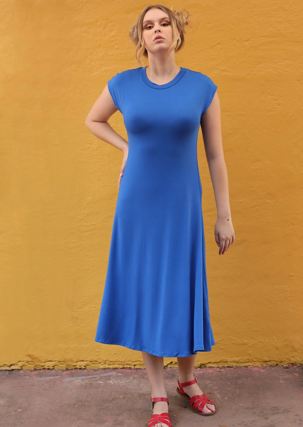 A-line Stretch Rayon Dress Electric Blue - Ysert