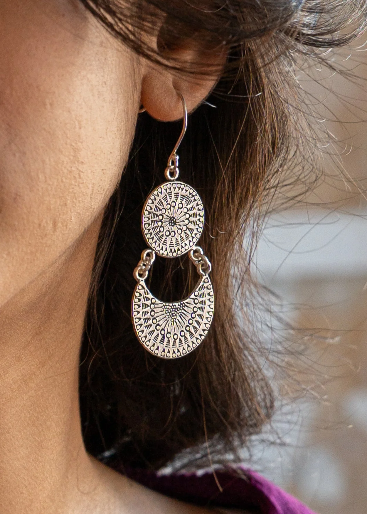 Hill Tribe Silver Double Disc Earrings - Ysert