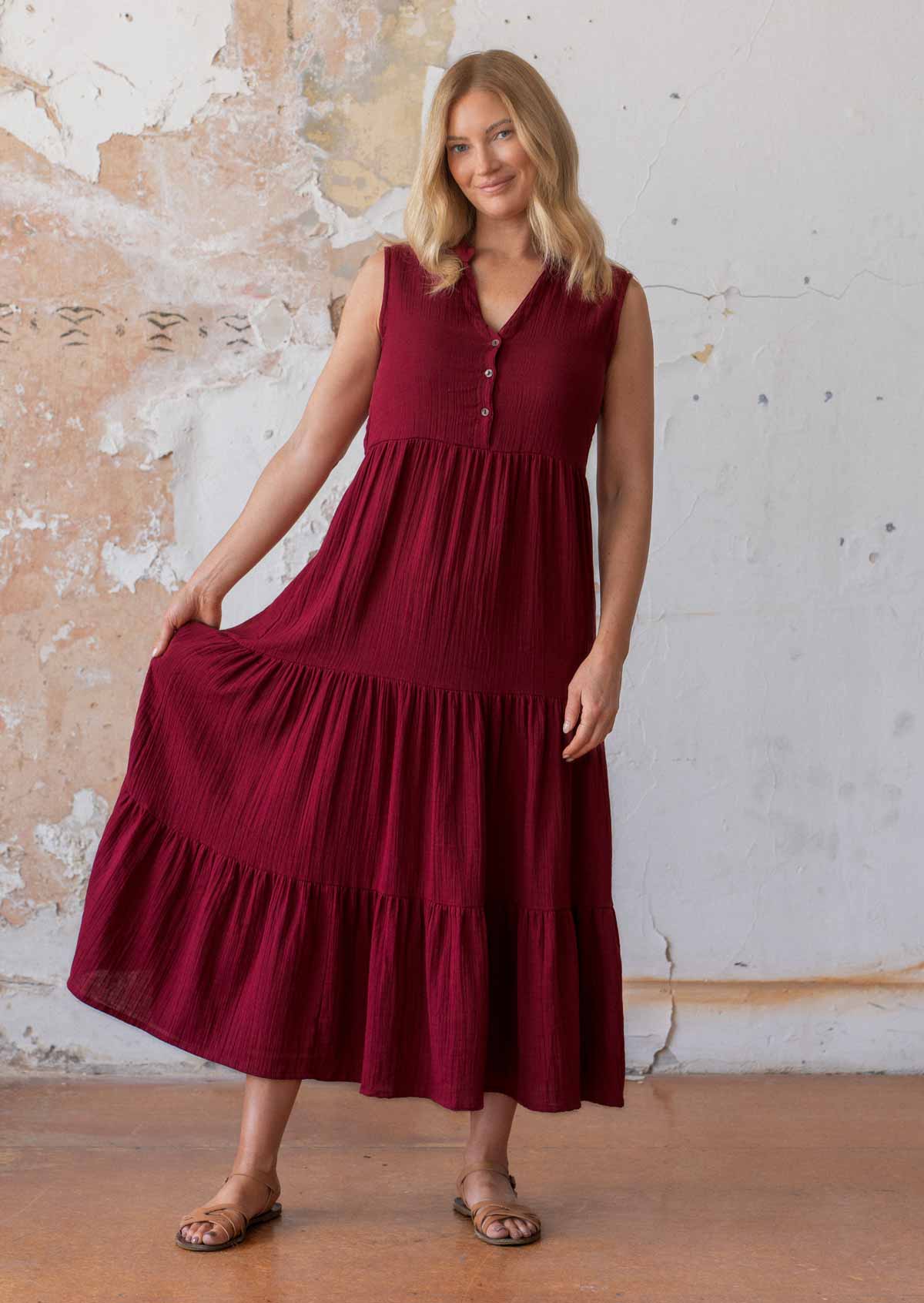 Boho Tiered Maxi Dress Tibetan Red - Ysert