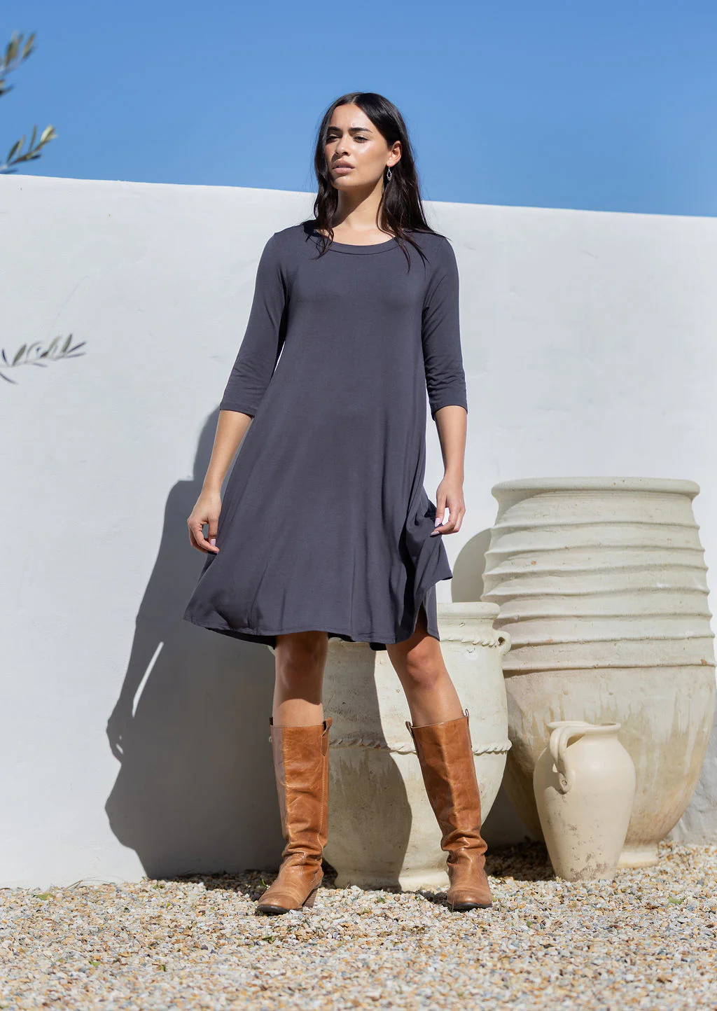 Half Sleeve Jersey Dress Dark Grey - Ysert