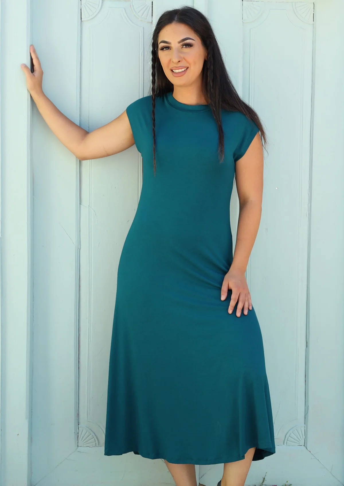 A-line Stretch Rayon Dress Teal - Ysert