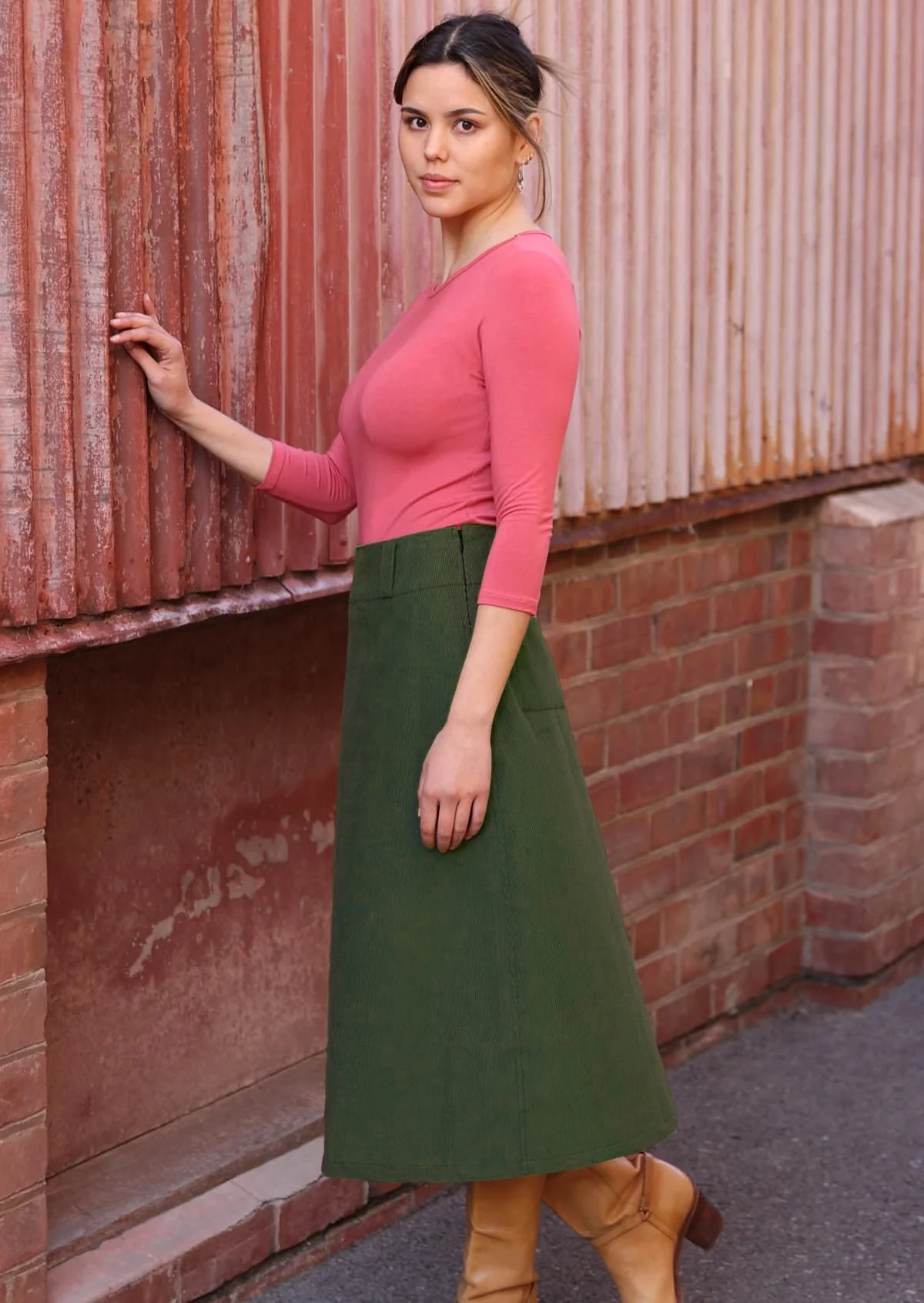 Belt Loop Corduroy Skirt Douglas Fir - Ysert