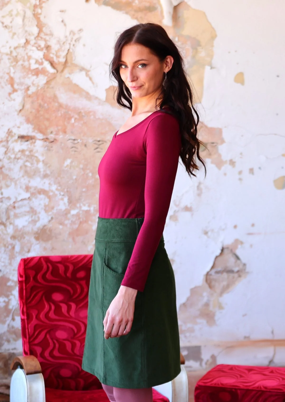 Aalia Corduroy Skirt Douglas Fir - Ysert