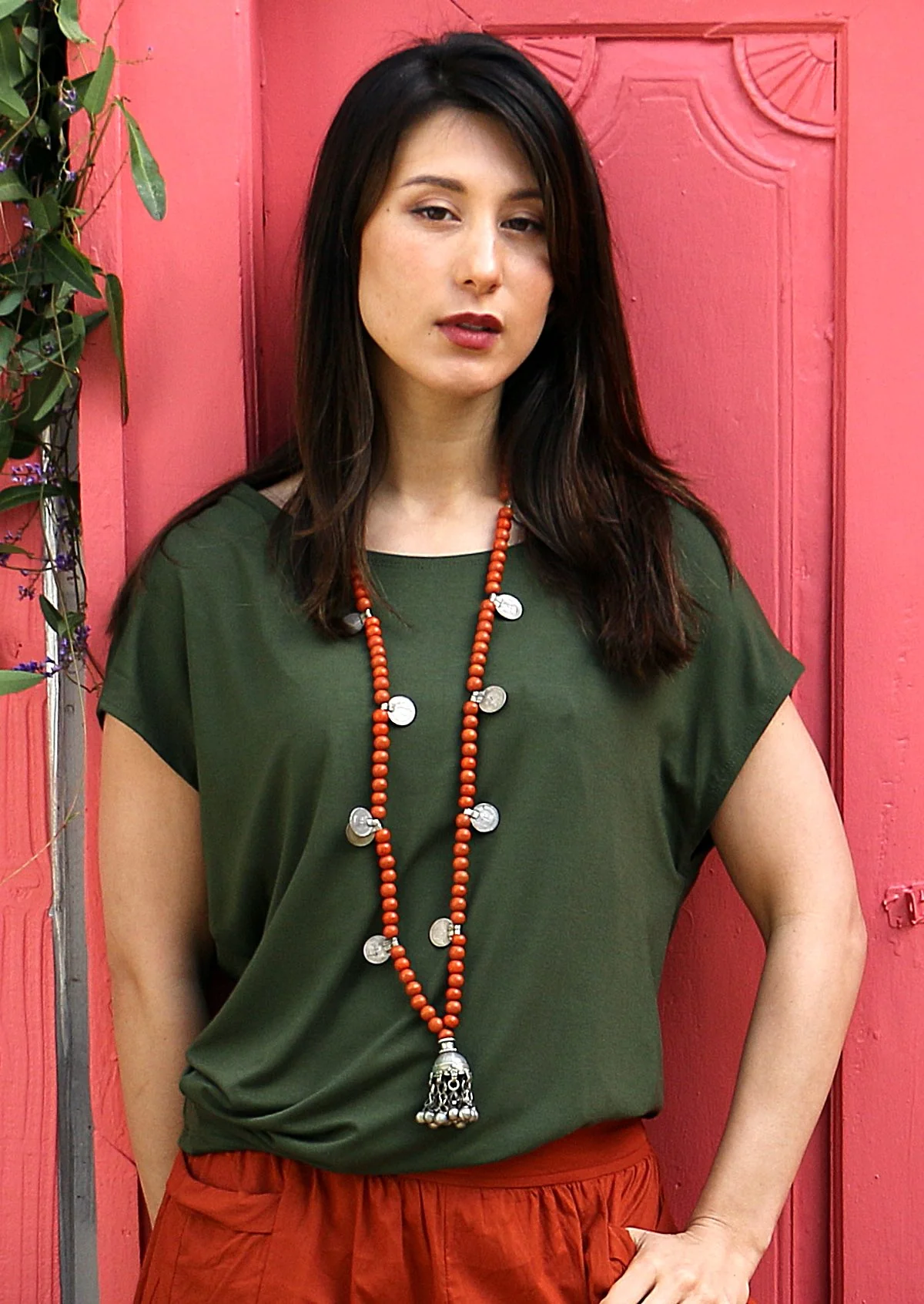 Asymmetrical Rayon Top Olive - Ysert