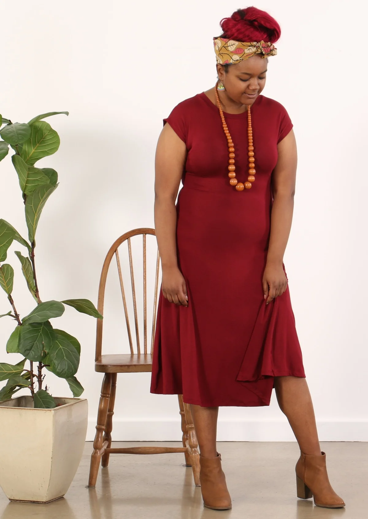 A-line Stretch Rayon Dress Maroon - Ysert