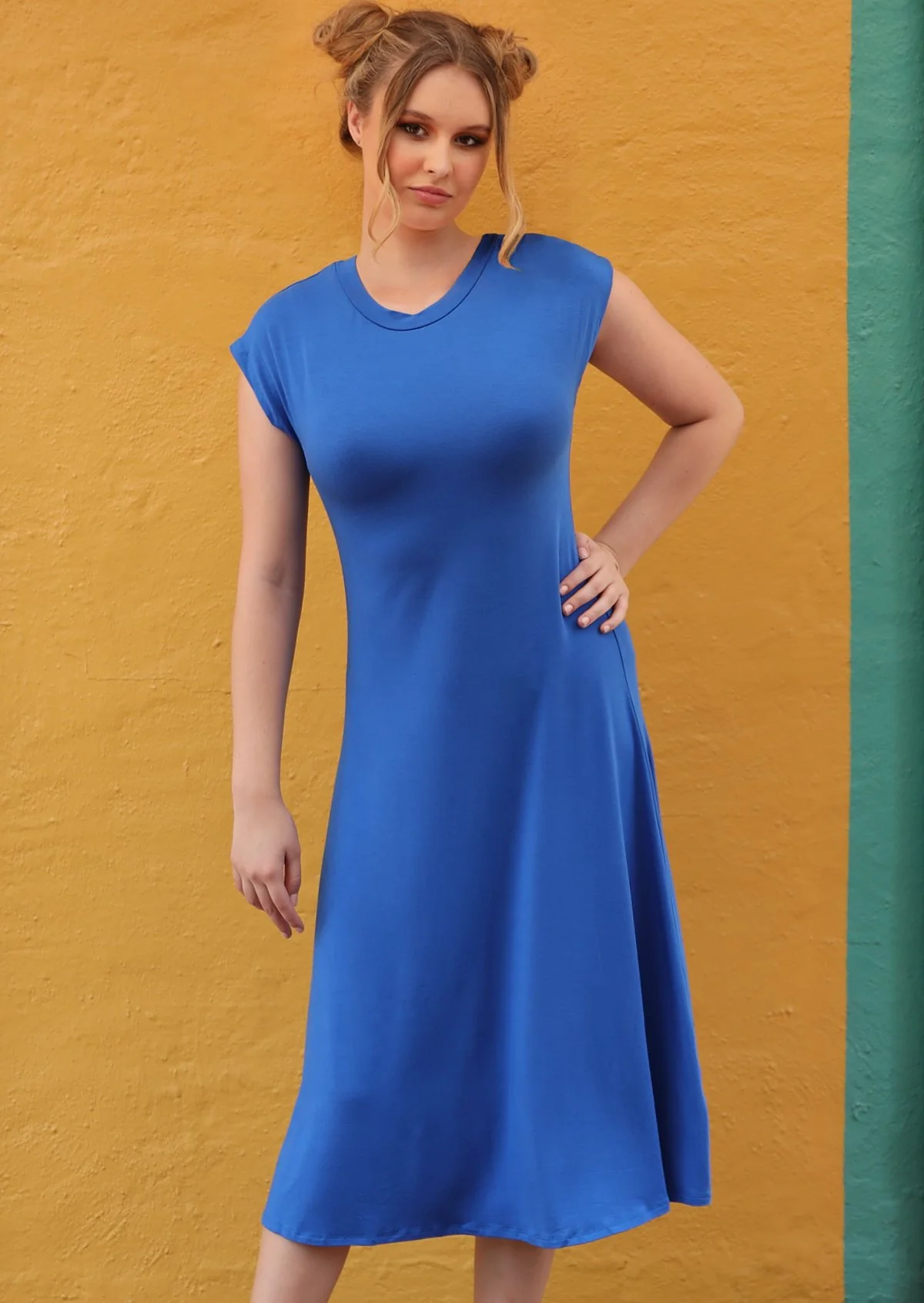A-line Stretch Rayon Dress Electric Blue - Ysert
