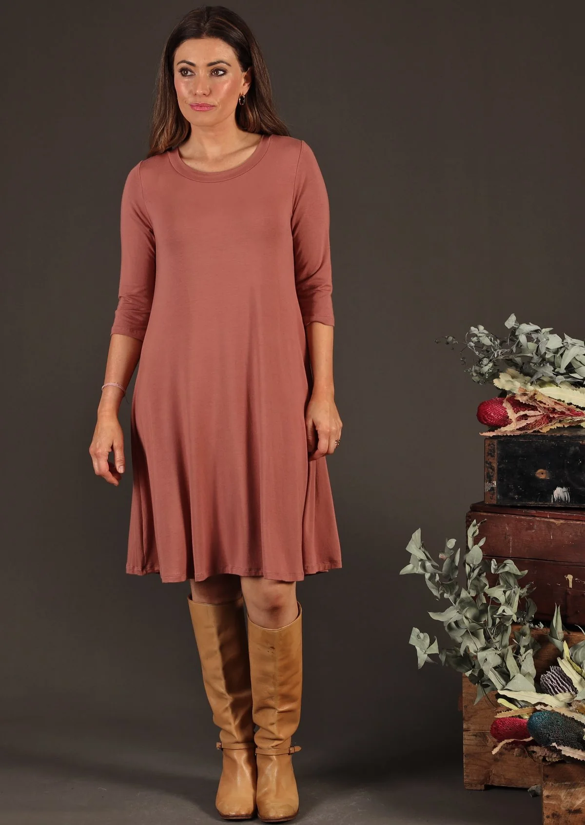 Half Sleeve Jersey Dress Dusty Rose - Ysert