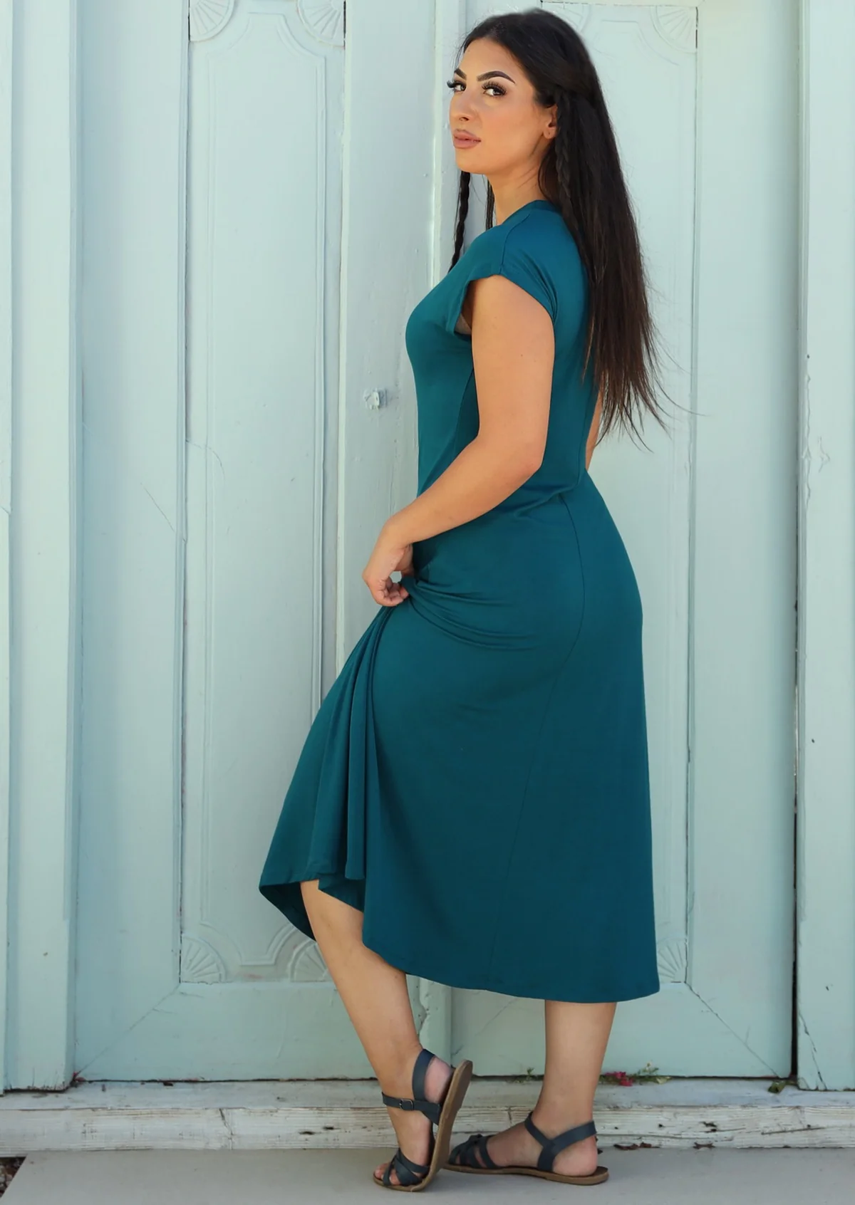 A-line Stretch Rayon Dress Teal - Ysert