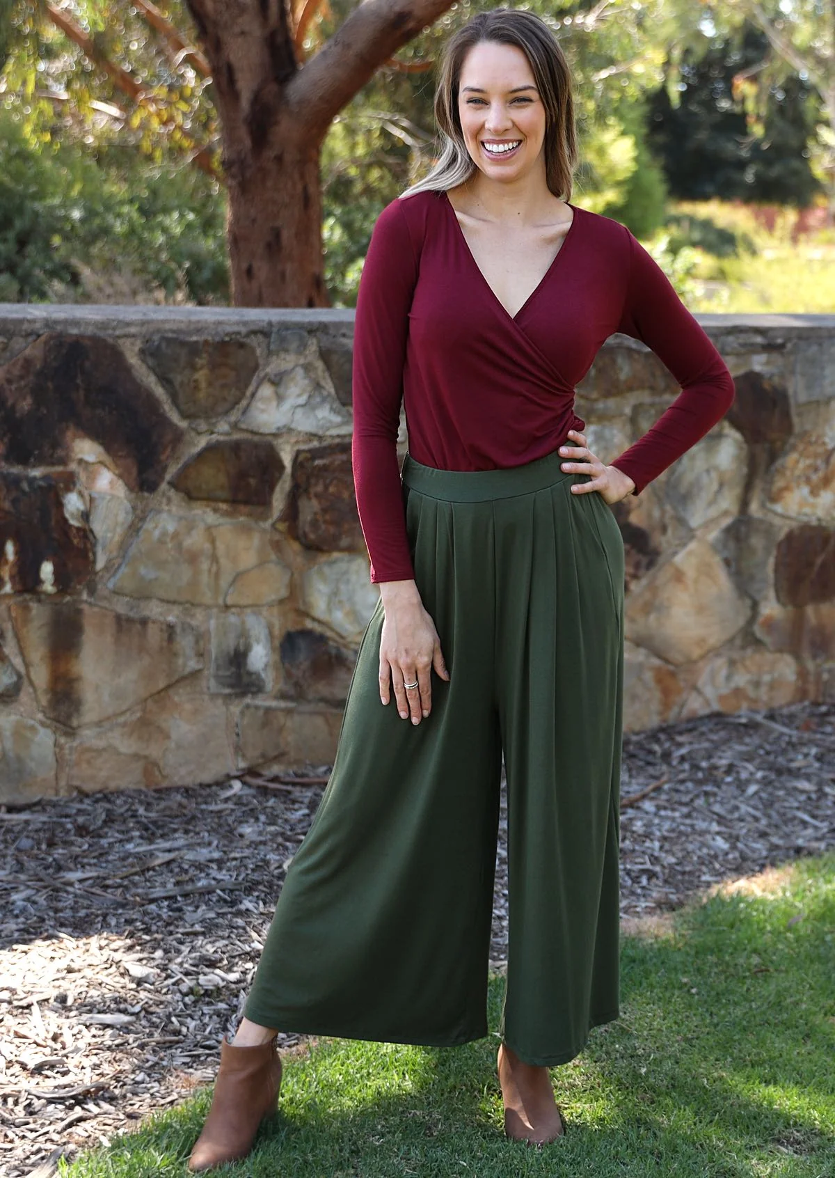 Wide Leg Stretch Pocket Pants Olive - Ysert
