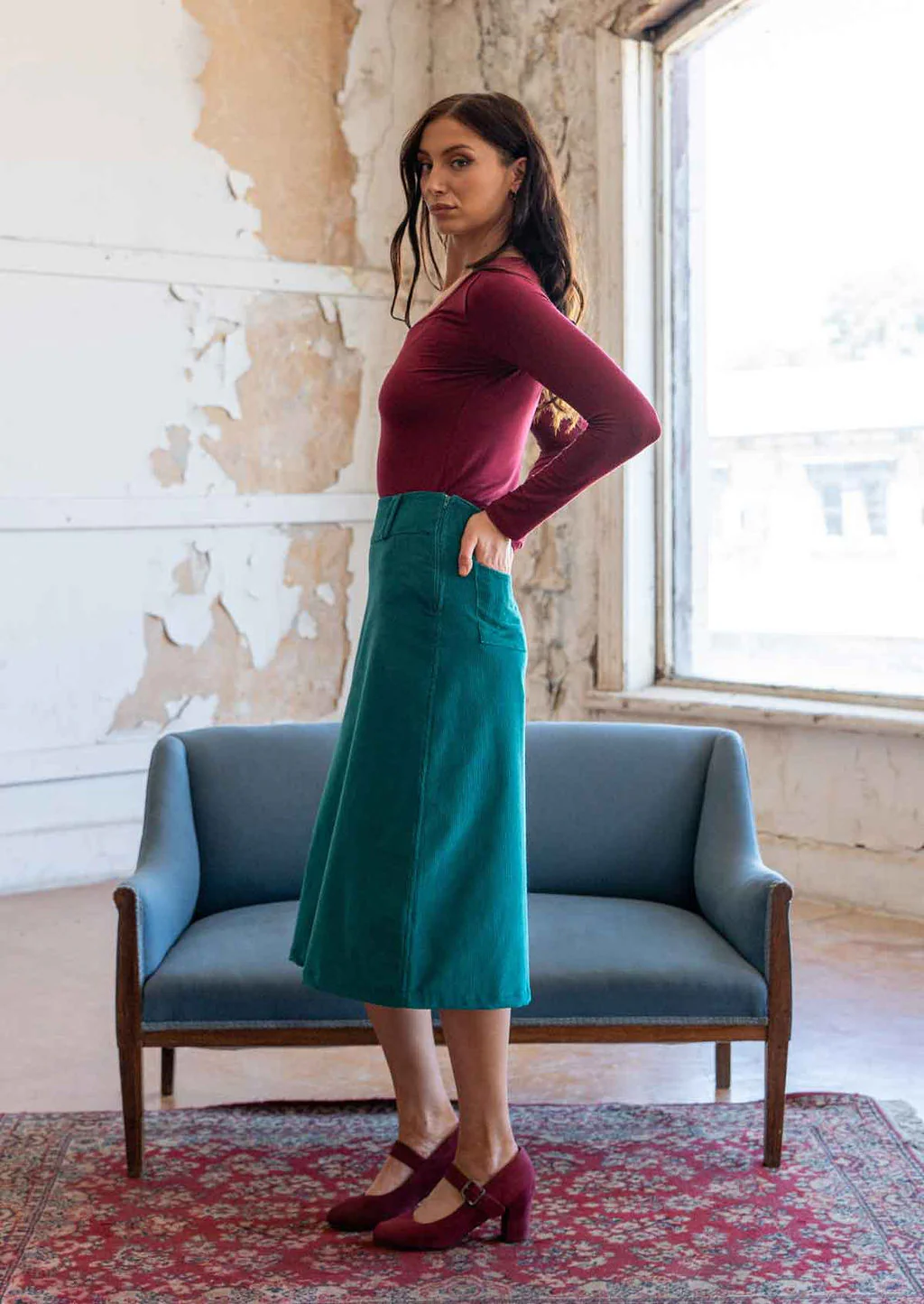 Belt Loop Corduroy Skirt Everglade - Ysert