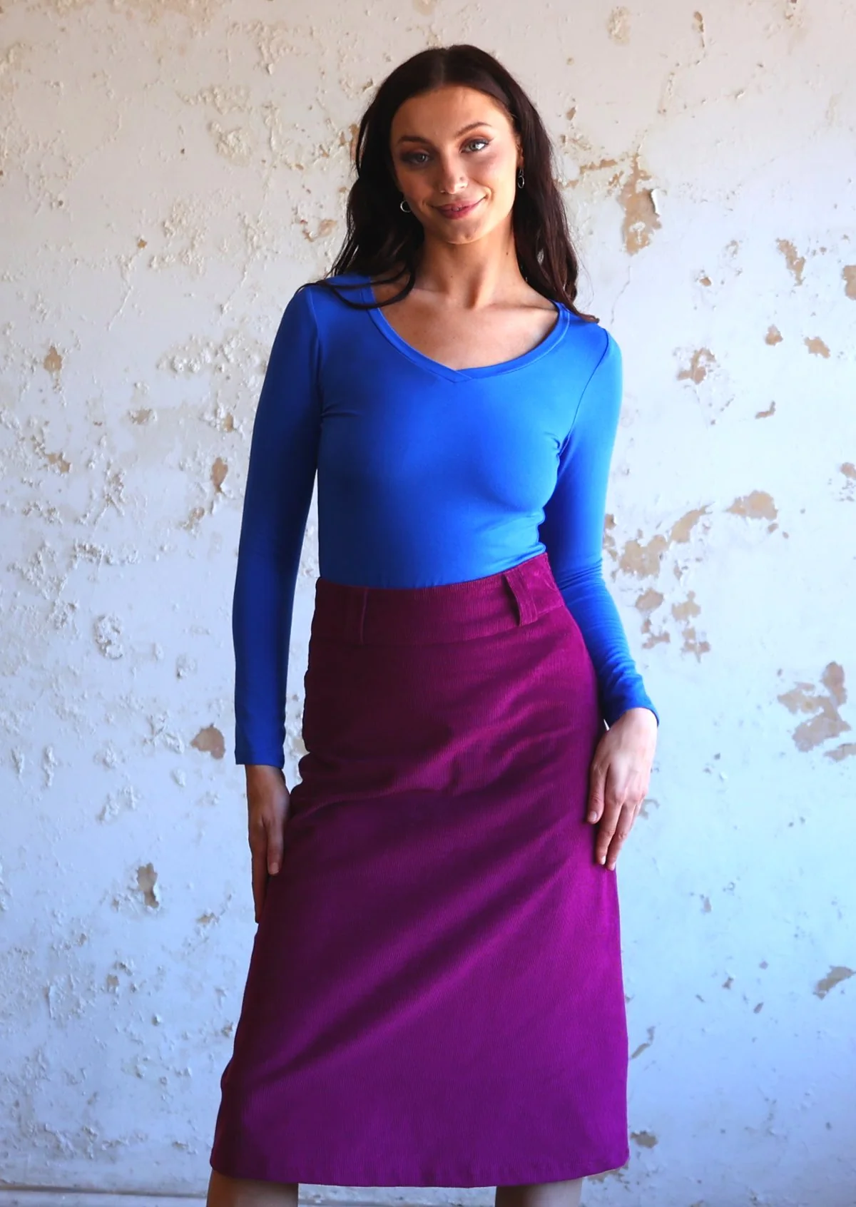 Belt Loop Corduroy Skirt Plum Caspia - Ysert