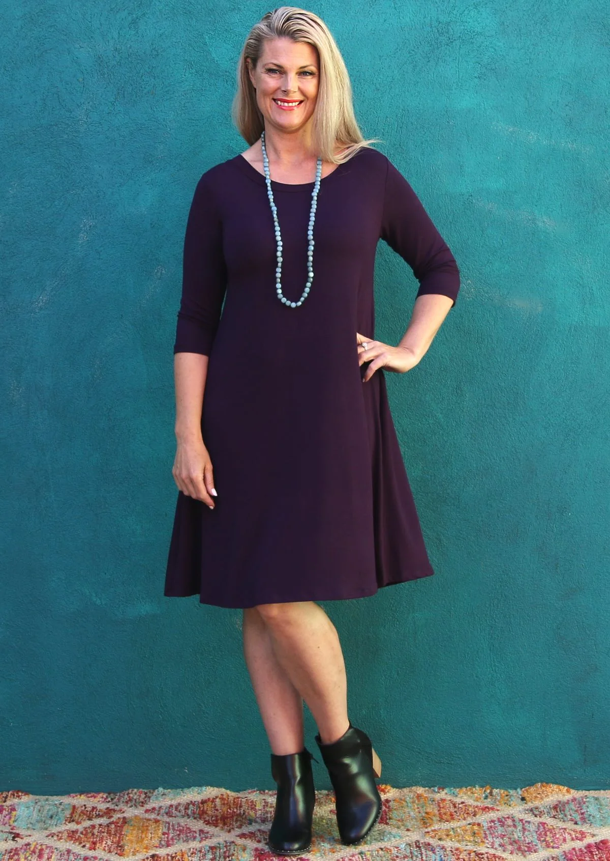 Half Sleeve Jersey Dress Dark Purple - Ysert