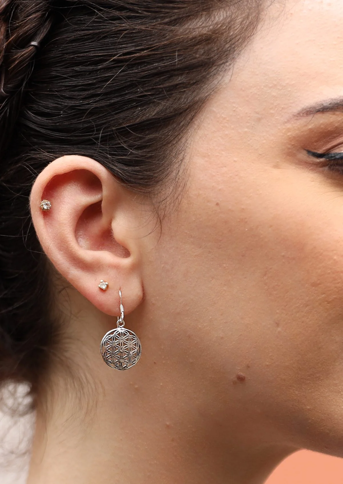 Geometric Seed of Life Silver Earrings - Ysert