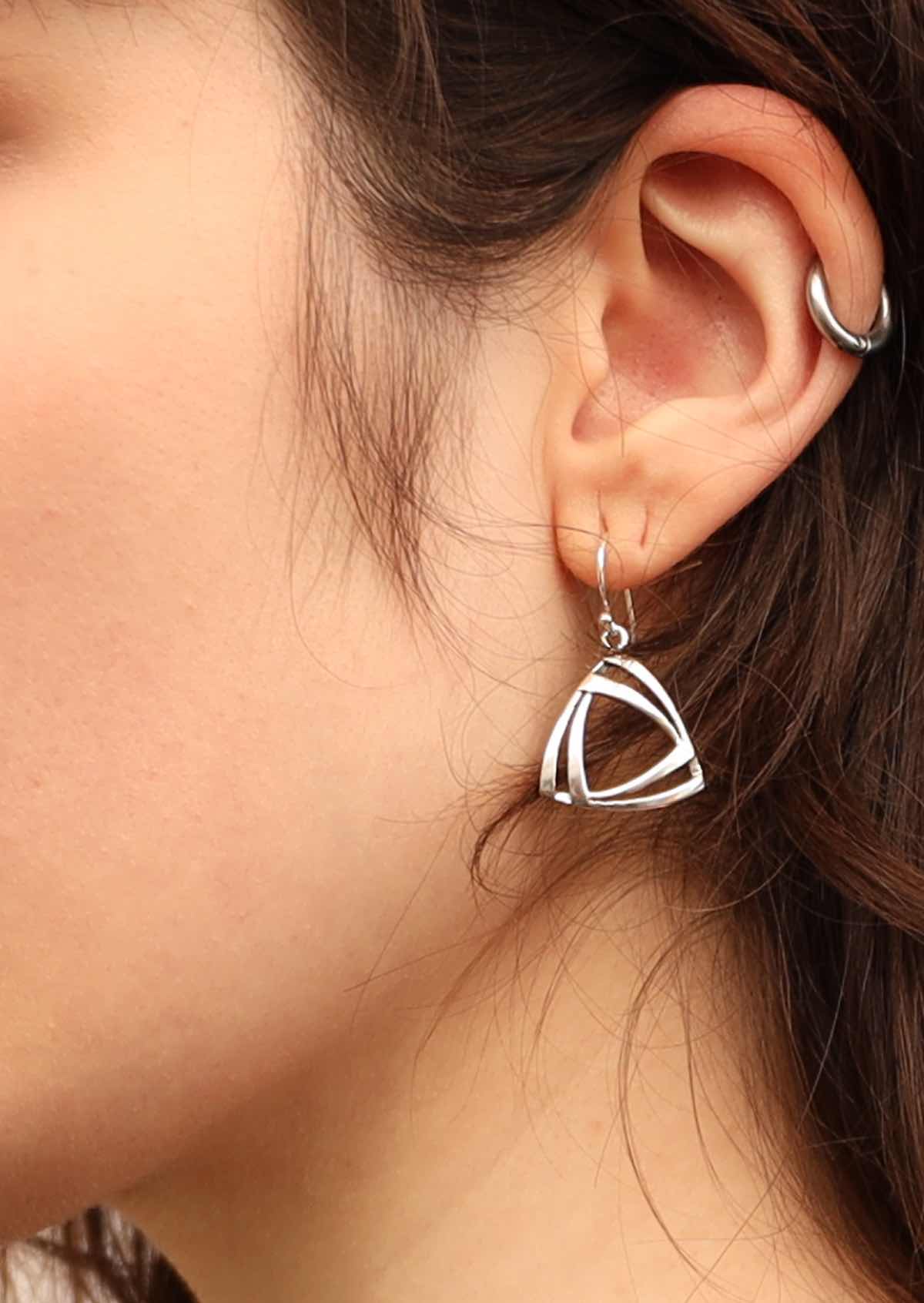 Twofold Triangle Silver Earrings - Ysert