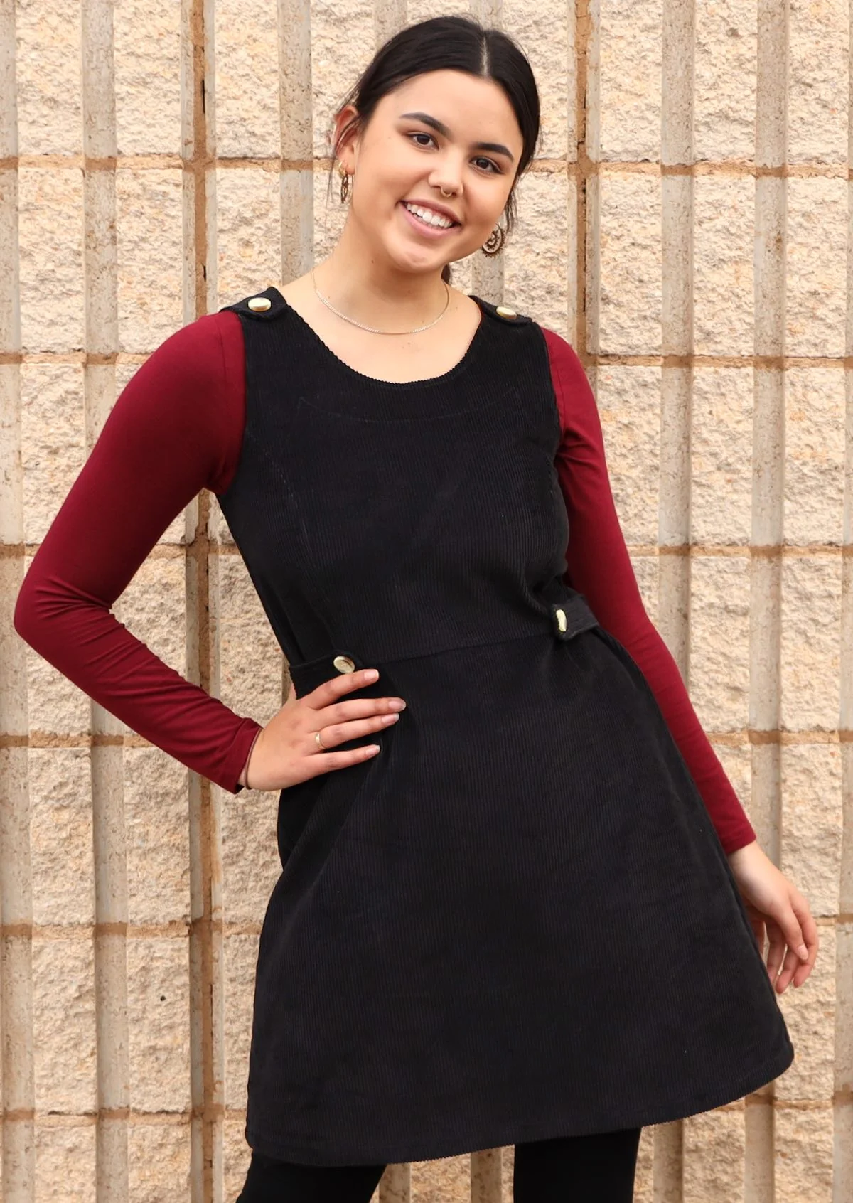 Cord Button Dress Black - Ysert