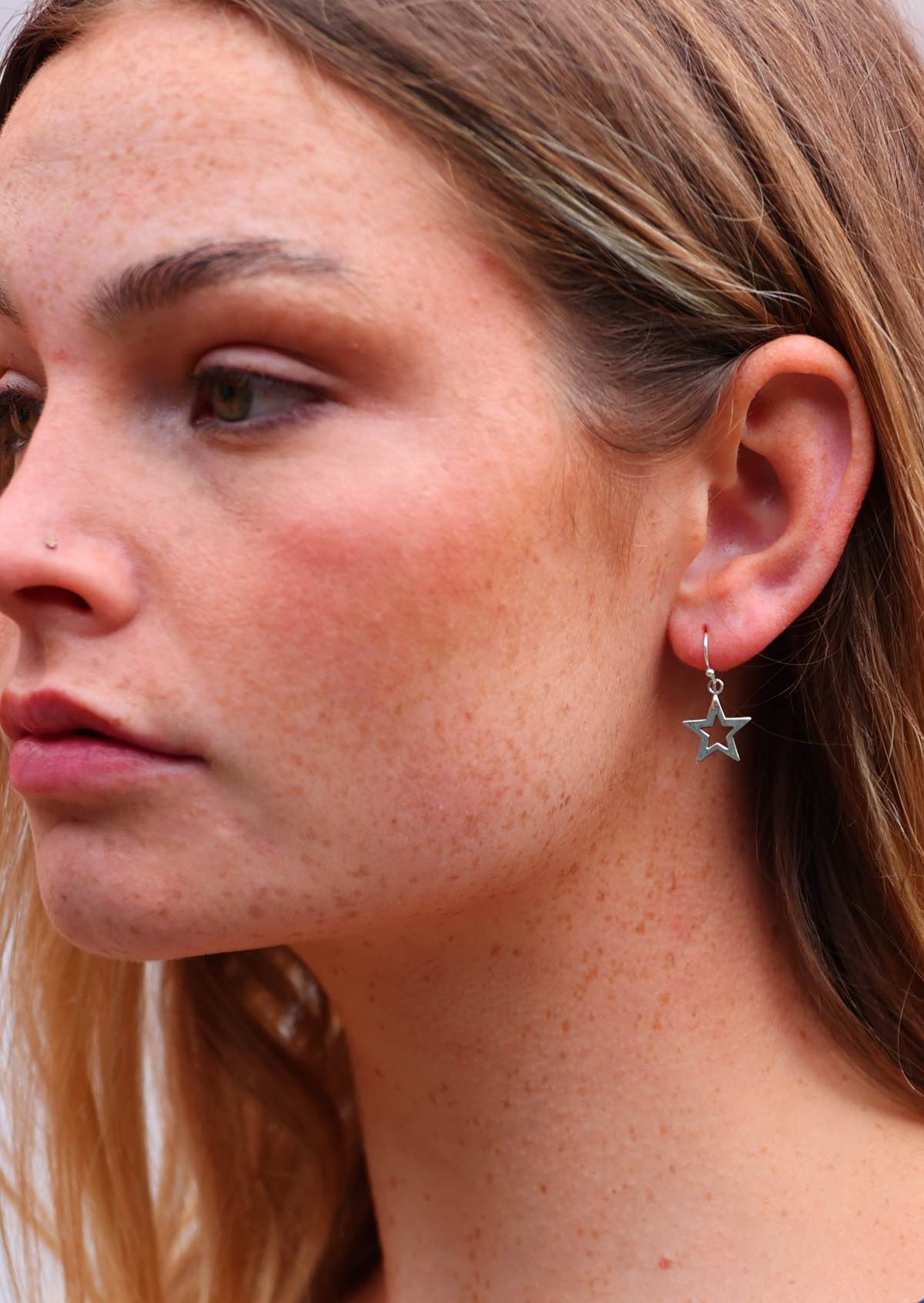 Silver Star Dangly Hook Earrings - Ysert
